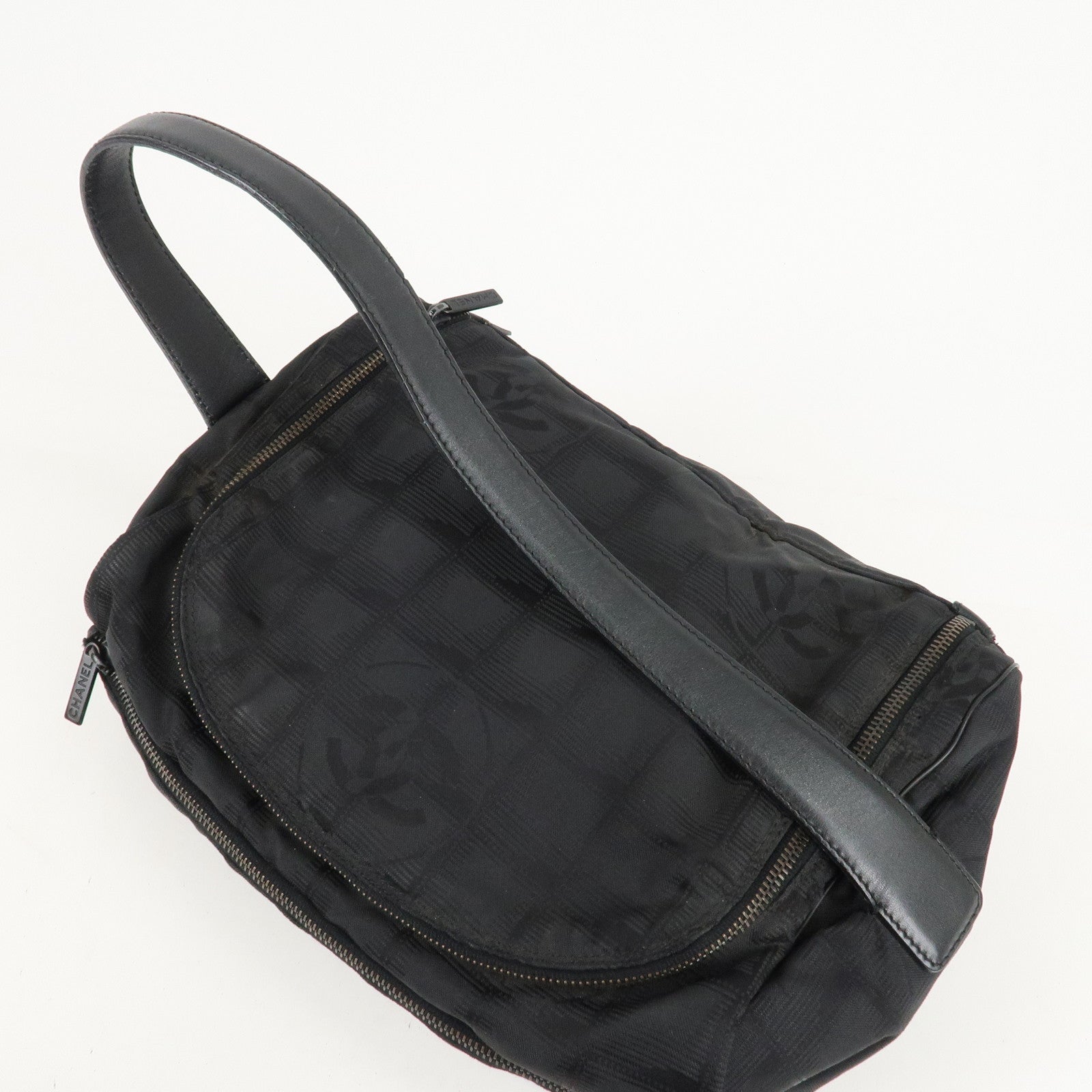 CHANEL New Travel Line Nylon Jacquard Leather Vanity Bag A15829 Used