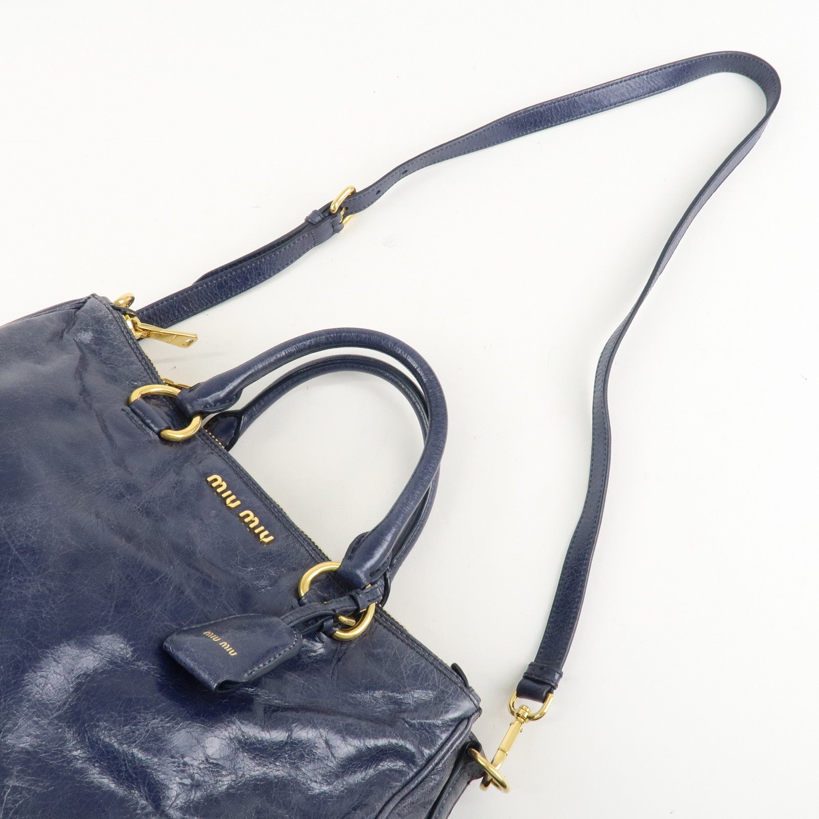 MIU MIU Leather 2Way Bag Hand Bag Shoulder Bag Blue RN1127 Used