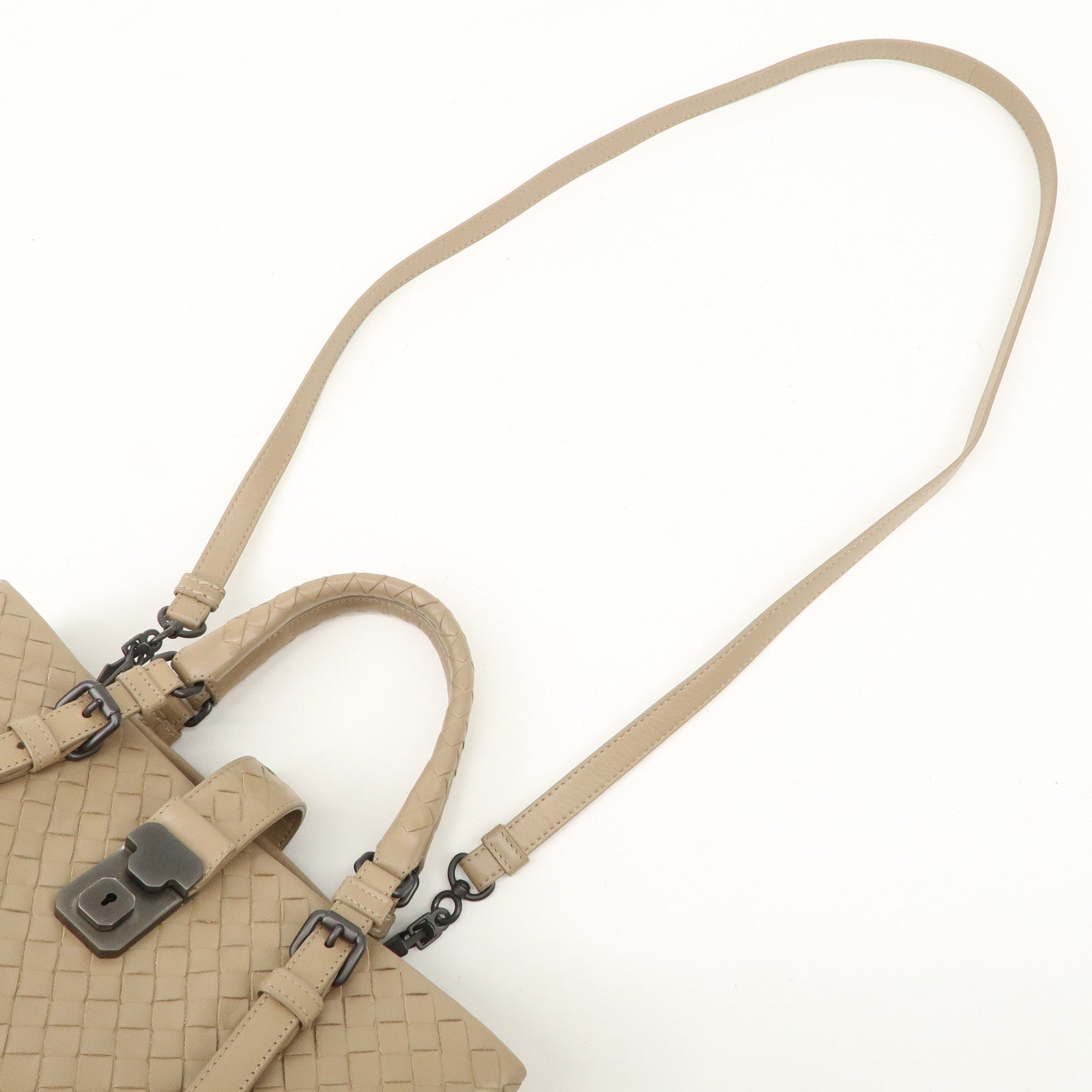 BOTTEGA VENETA Intrecciato Leather Roma Bag Hand Bag Beige Used