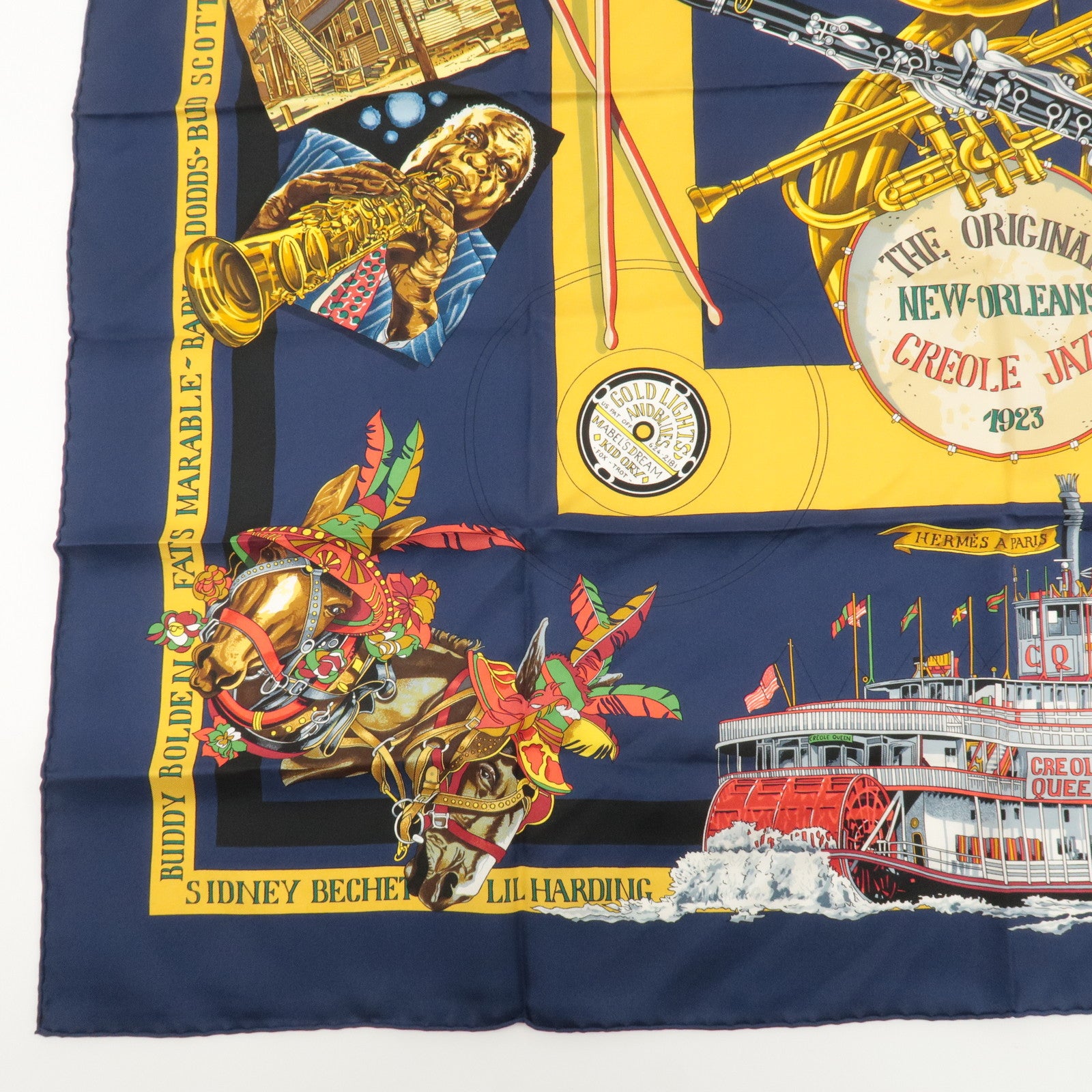 HERMES Carre 90 Silk 100% The Original New Orleans Creole Jazz Used