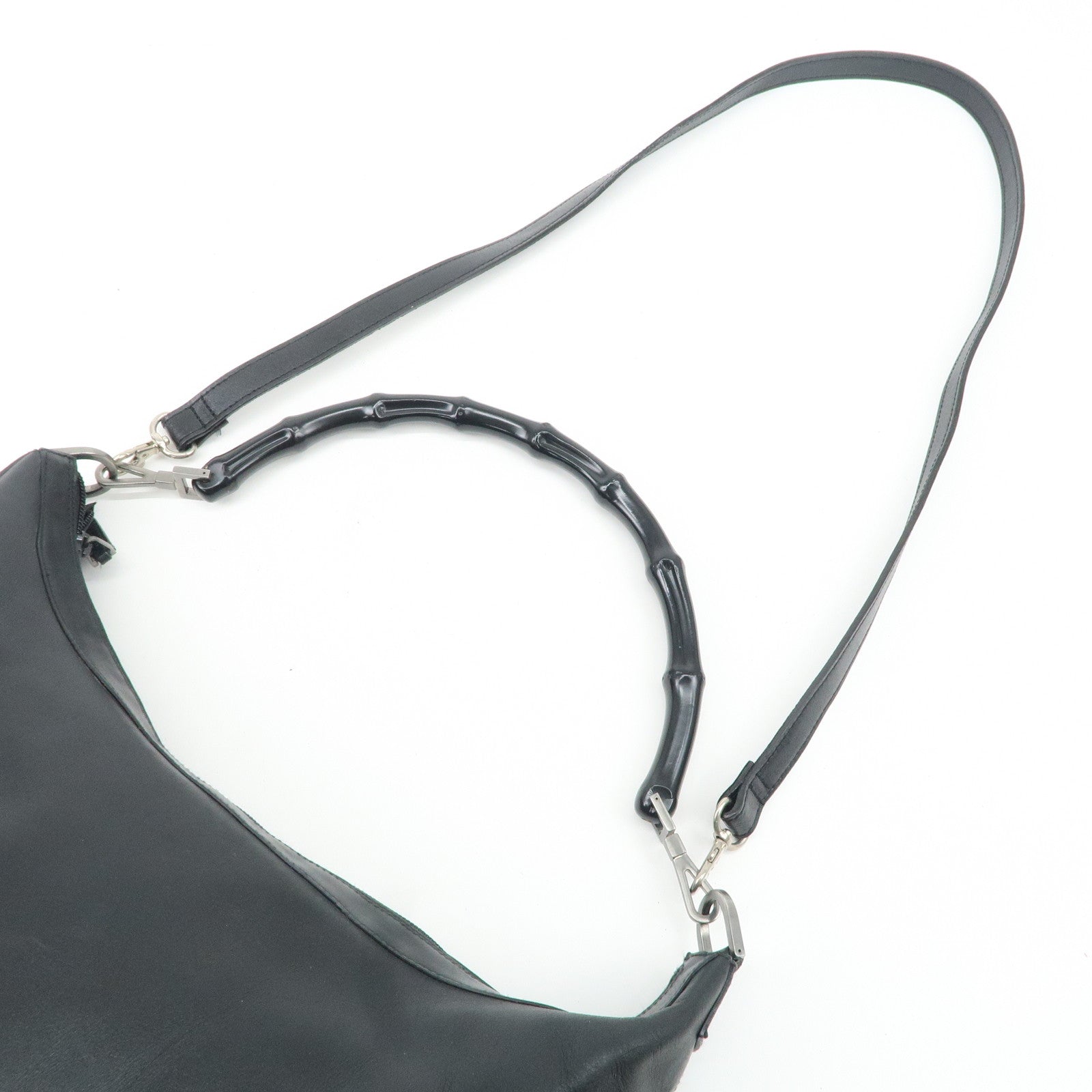 GUCCI Bamboo Leather 2Way Shoulder Bag Black 000.0833 Used