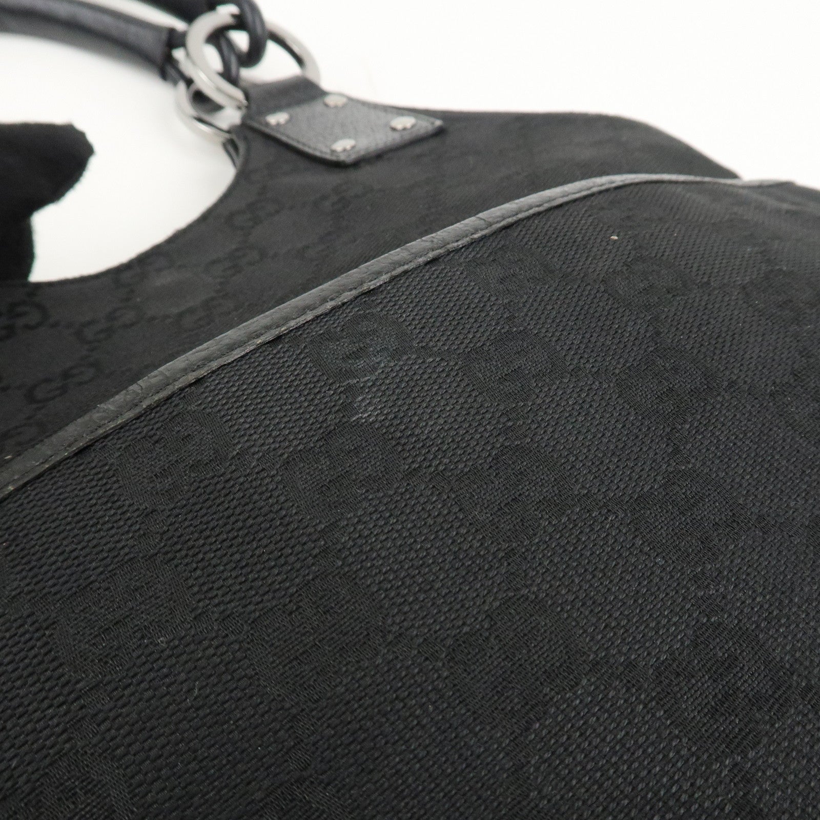 GUCCI GG Canvas Leather Tote Bag Hand Bag Black 131329 Used