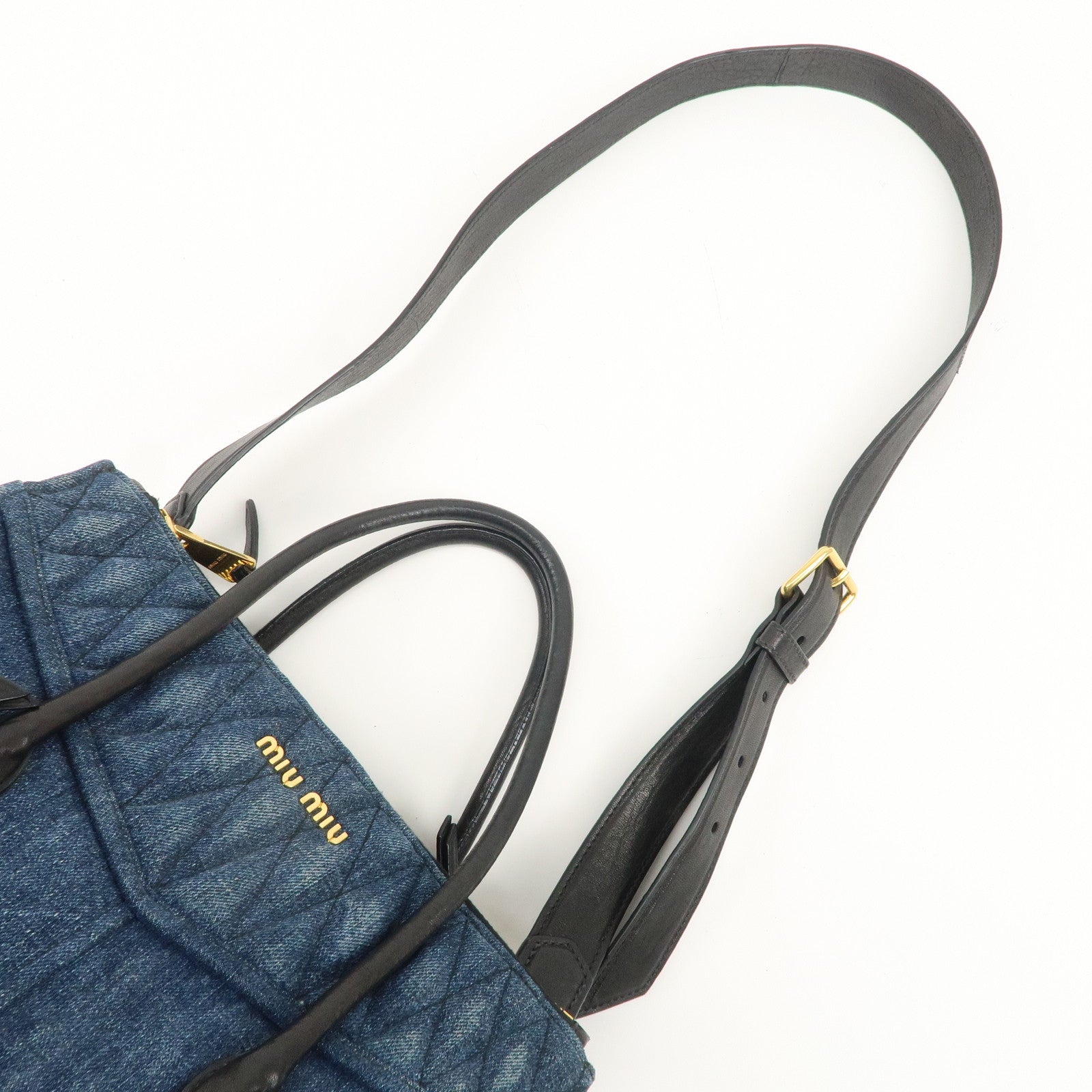 MIU MIU Denim Leather Biker 2WAY Bag Blue Black RN1031 Used