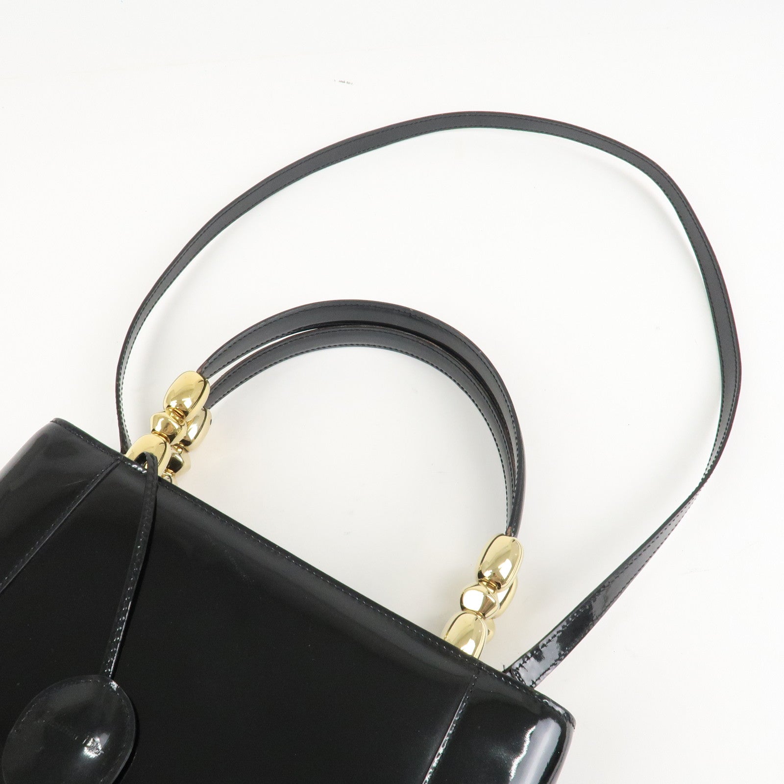 Christian Dior Maris Pearl Patent Leather Tote Bag Black Used