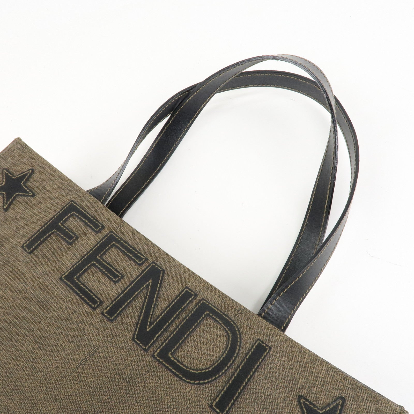 FENDI PVC Leather Tote Bag Hand Bag Shoulder Bag Brown Black Used