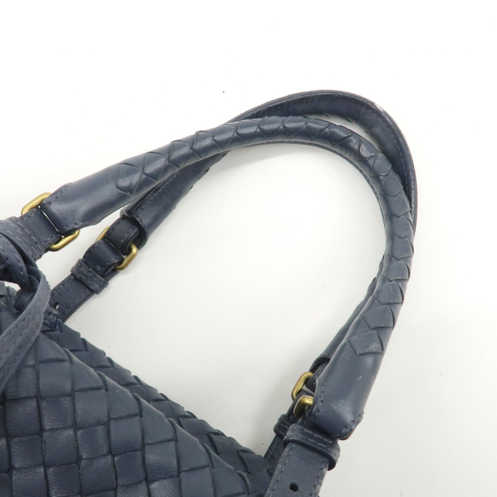 BOTTEGA VENETA Intrecciato Leather Hand Bag Shoulder Bag Navy Used