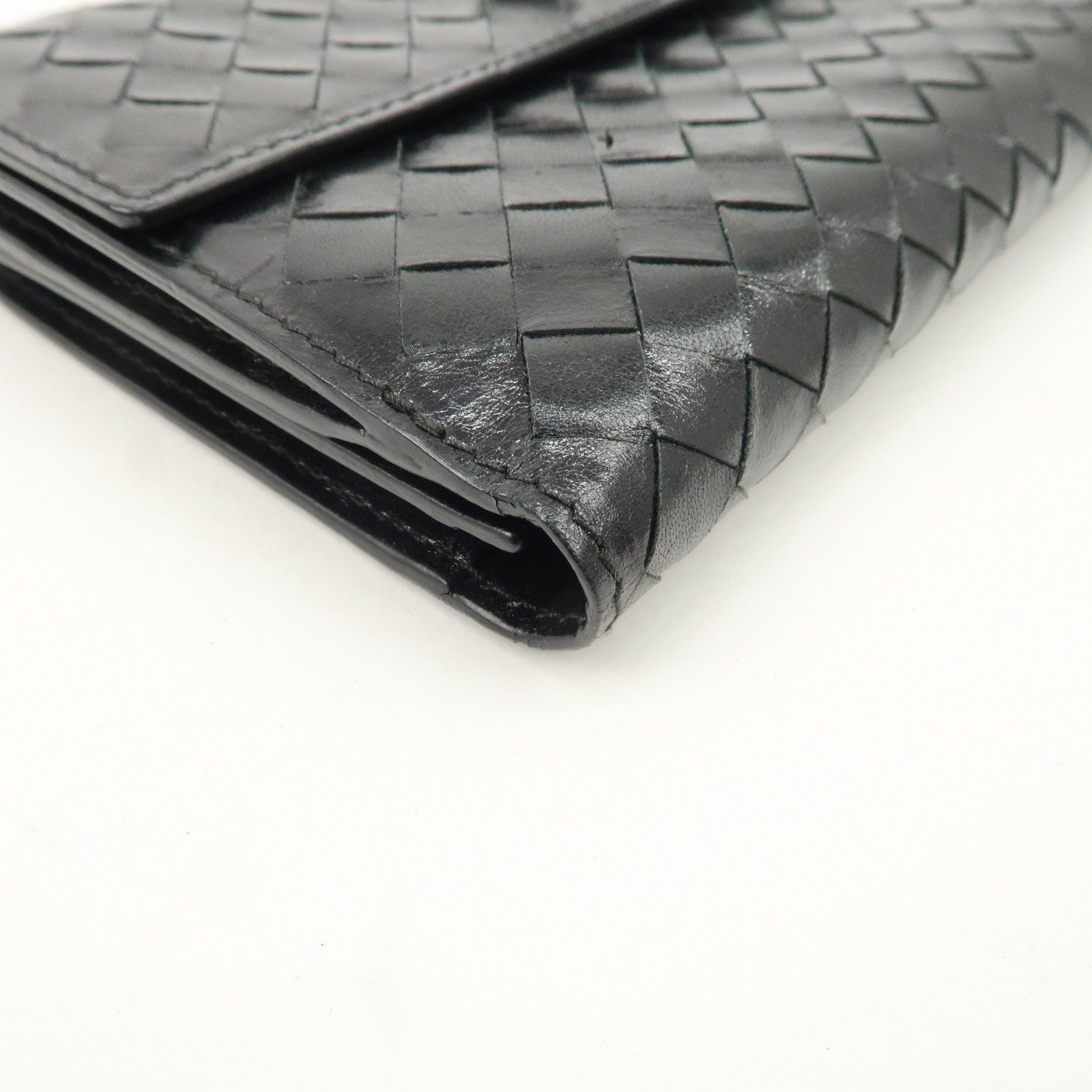 BOTTEGA VENETA Intrecciato Leather W Hook Bifold Wallet Black Used