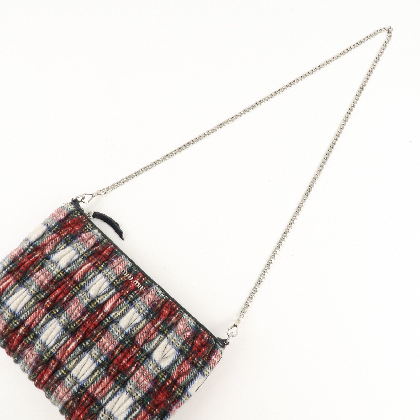 MIU MIU Matelasse Wool Leather Chain Shoulder Bag Red Used
