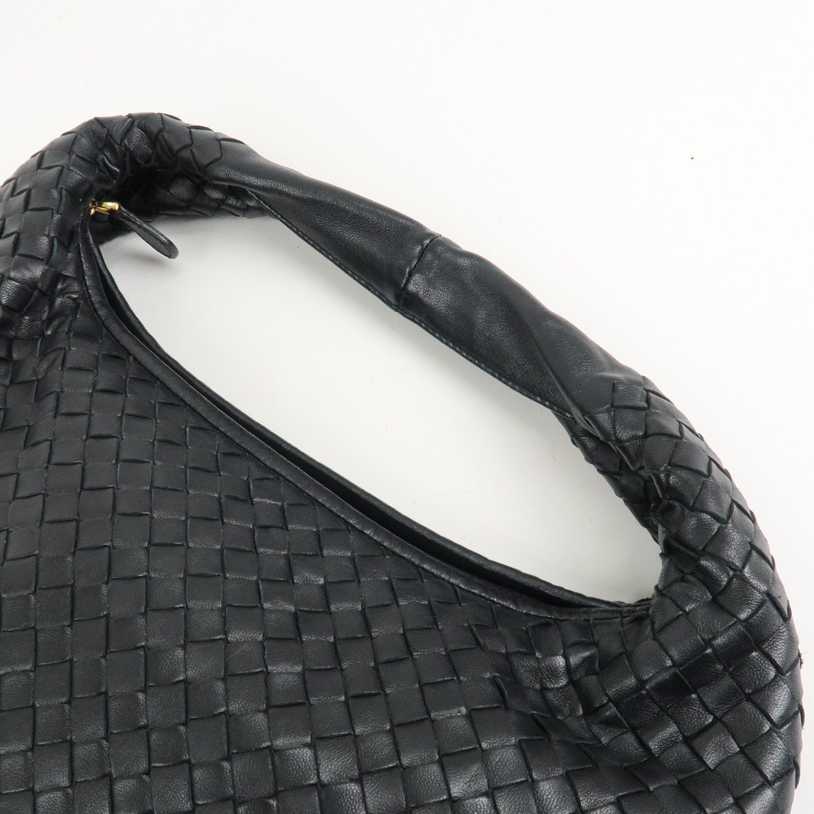 BOTTEGA VENETA Hobo Intrecciato Leather Shoulder Bag Black 115653 Used