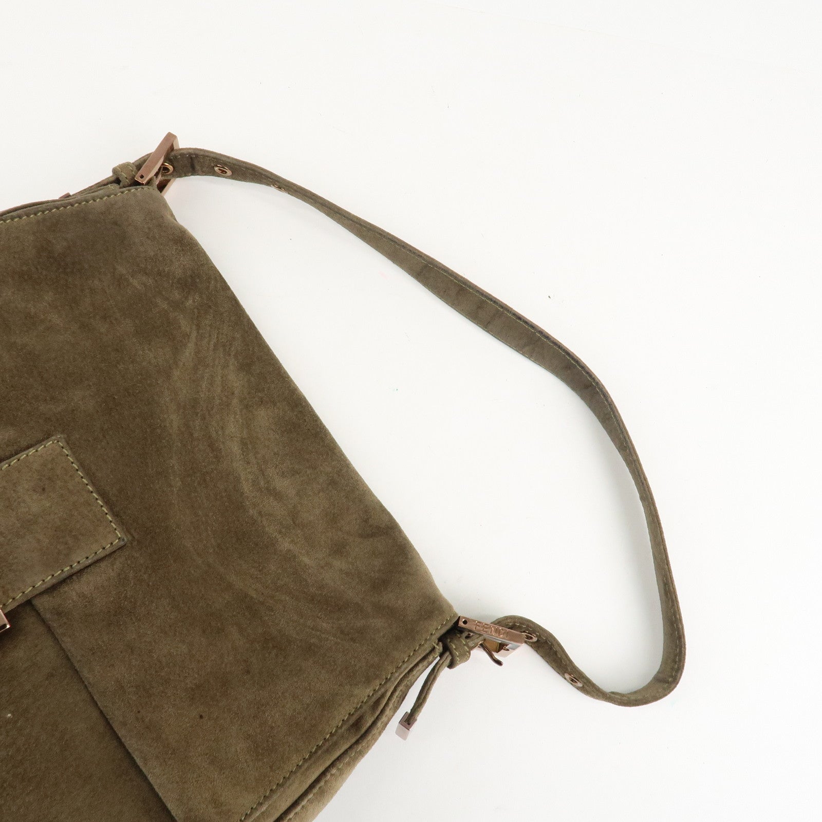 FENDI Mamma Baguette Suede Shoulder Bag Khaki 8BR001 Used