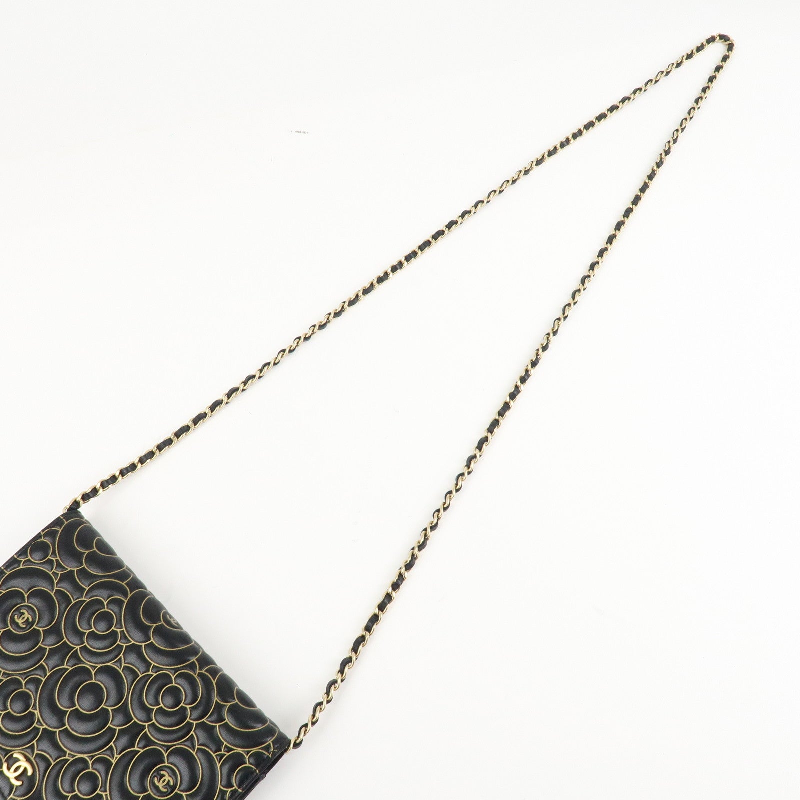 CHANEL Camellia Lamb Skin Chain Wallet Shoulder Bag A82336 Used