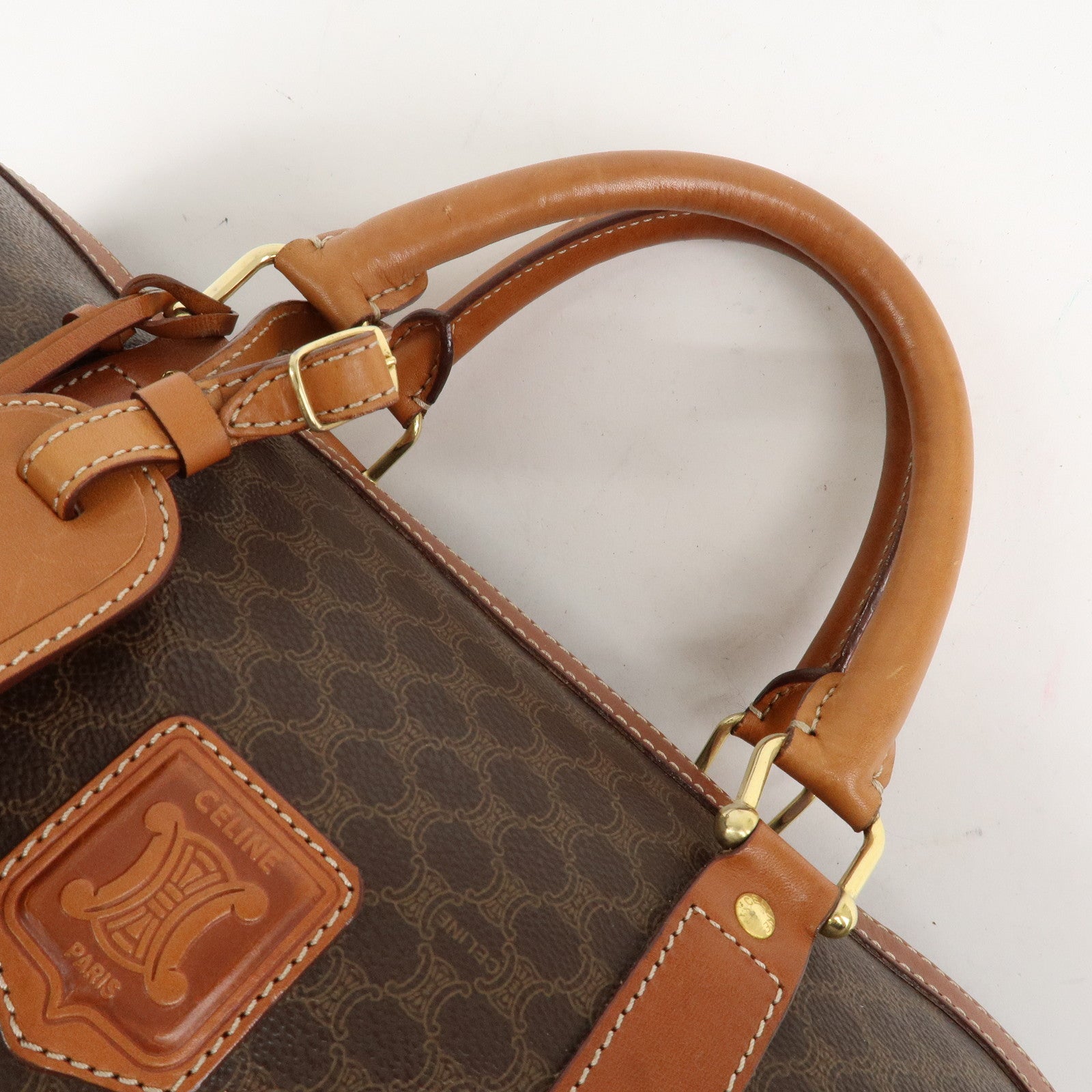 CELINE Macadam PVC Leather Boston Bag Hand Bag Brown Used