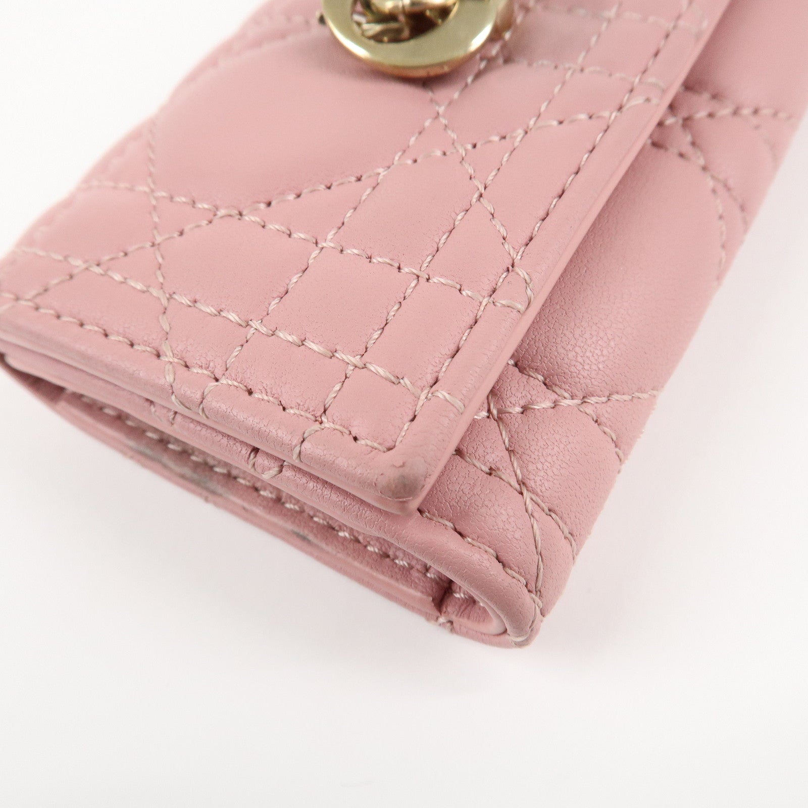 Christian Dior Cannage Leather 4 Key Case Key Chain Pink Used