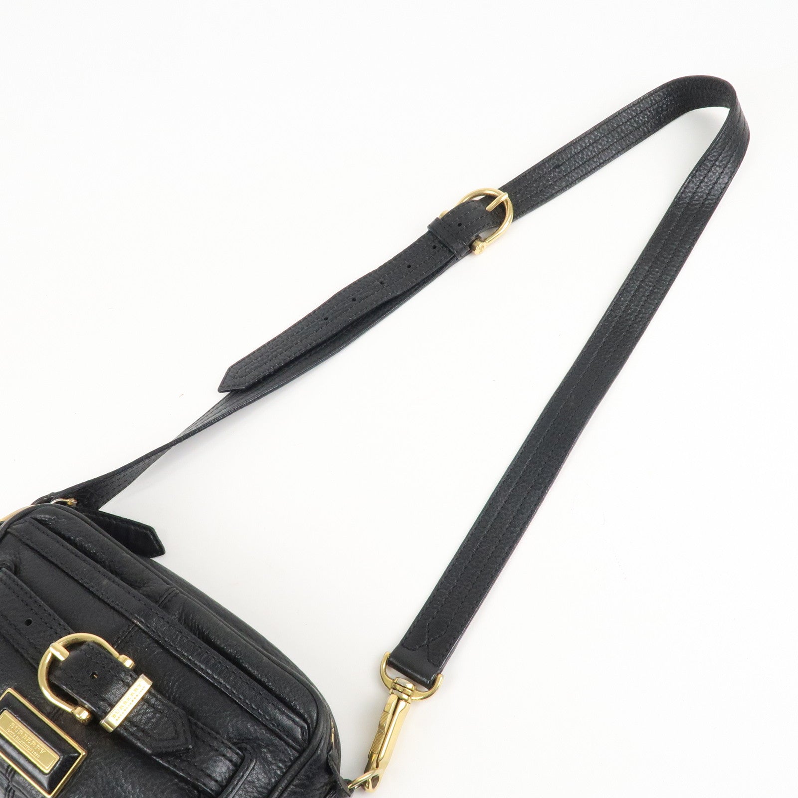 BURBERRY Logo Leather Shoulder Bag Hand Bag Black Used