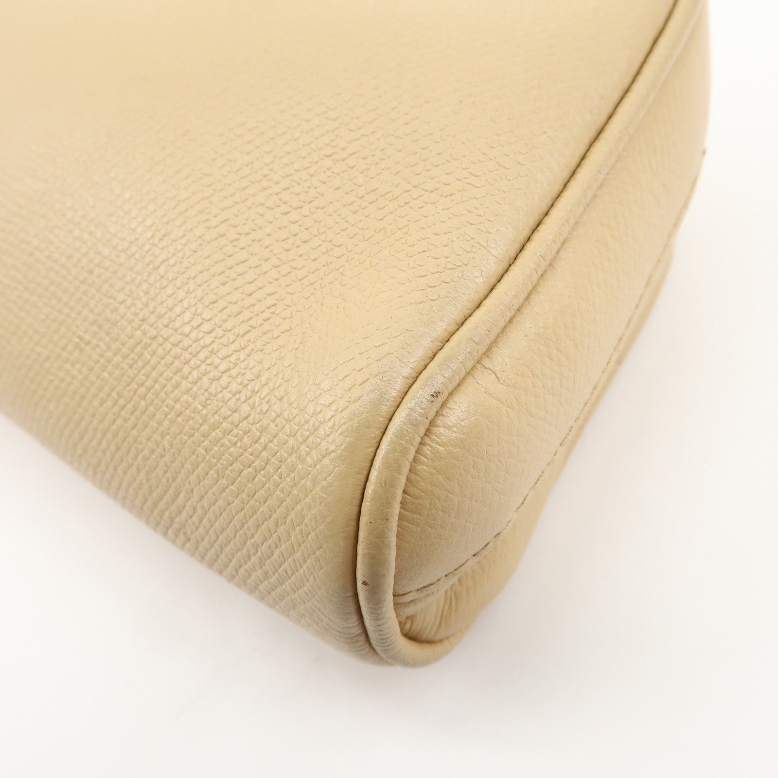 CHANEL COCO Button Leather Cosmetic Pouch Beige Gold A20913 Used