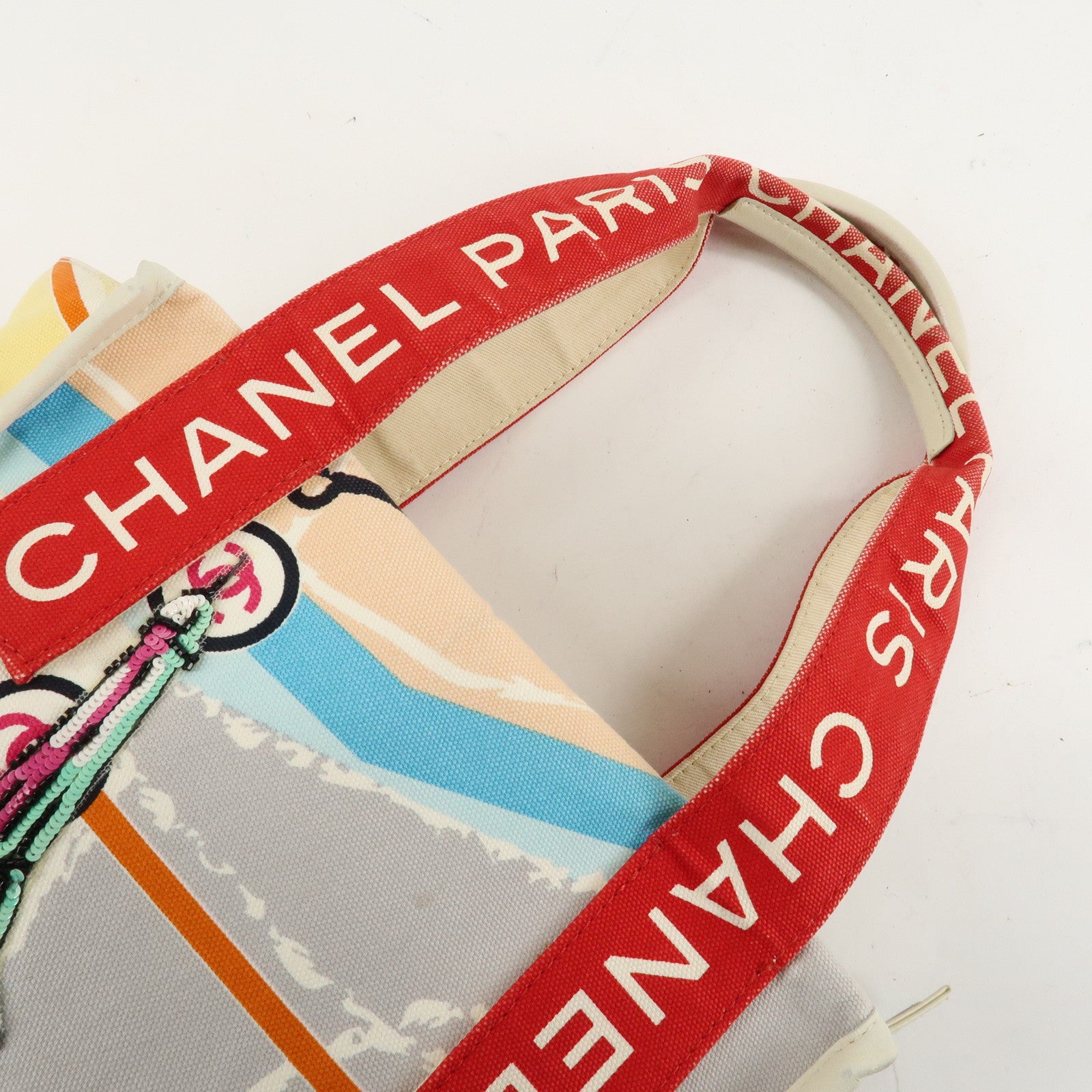 CHANEL Cruise Line Canvas Spangle Paris Map Tote Bag A30833 Used