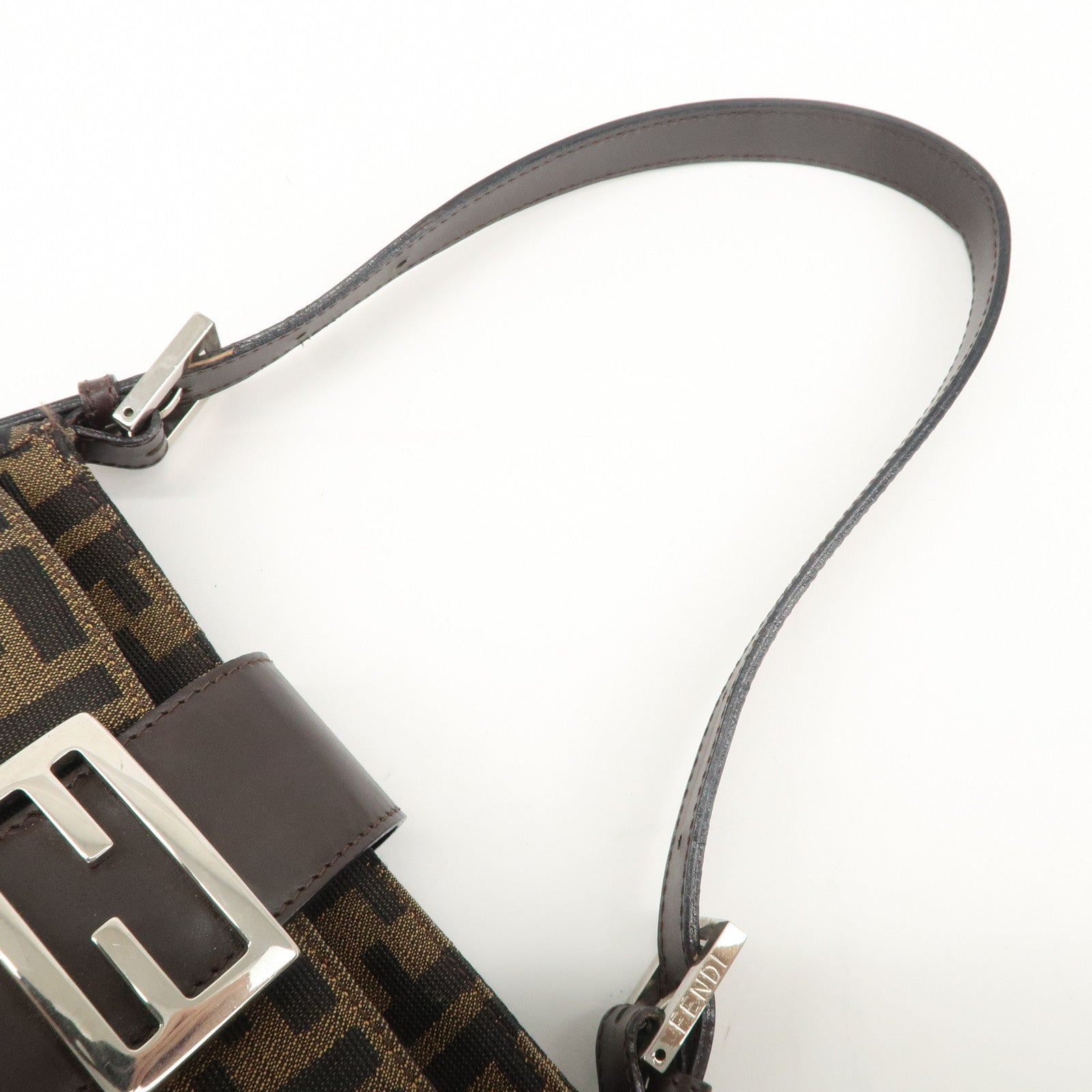 FENDI Zucca Canvas Leather Hand Bag Brown Black Used