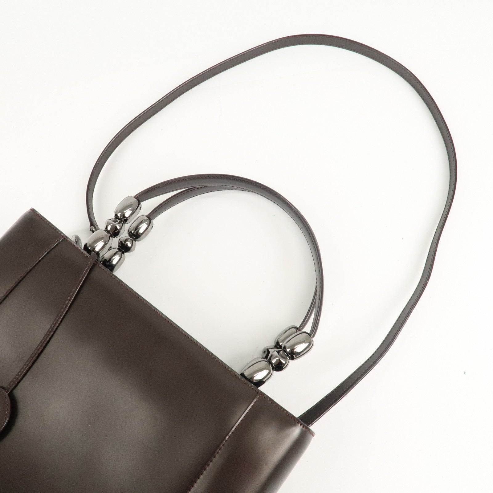 Christian Dior Maris Pearl Leather 2way Bag Hand Bag Dark Brown Used