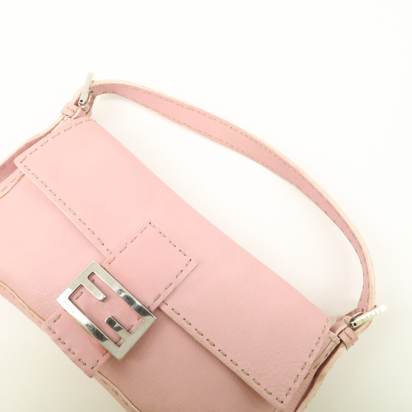 FENDI Selleria Mamma Baguette Leather Shoulder Bag Pink 8BR101 Used