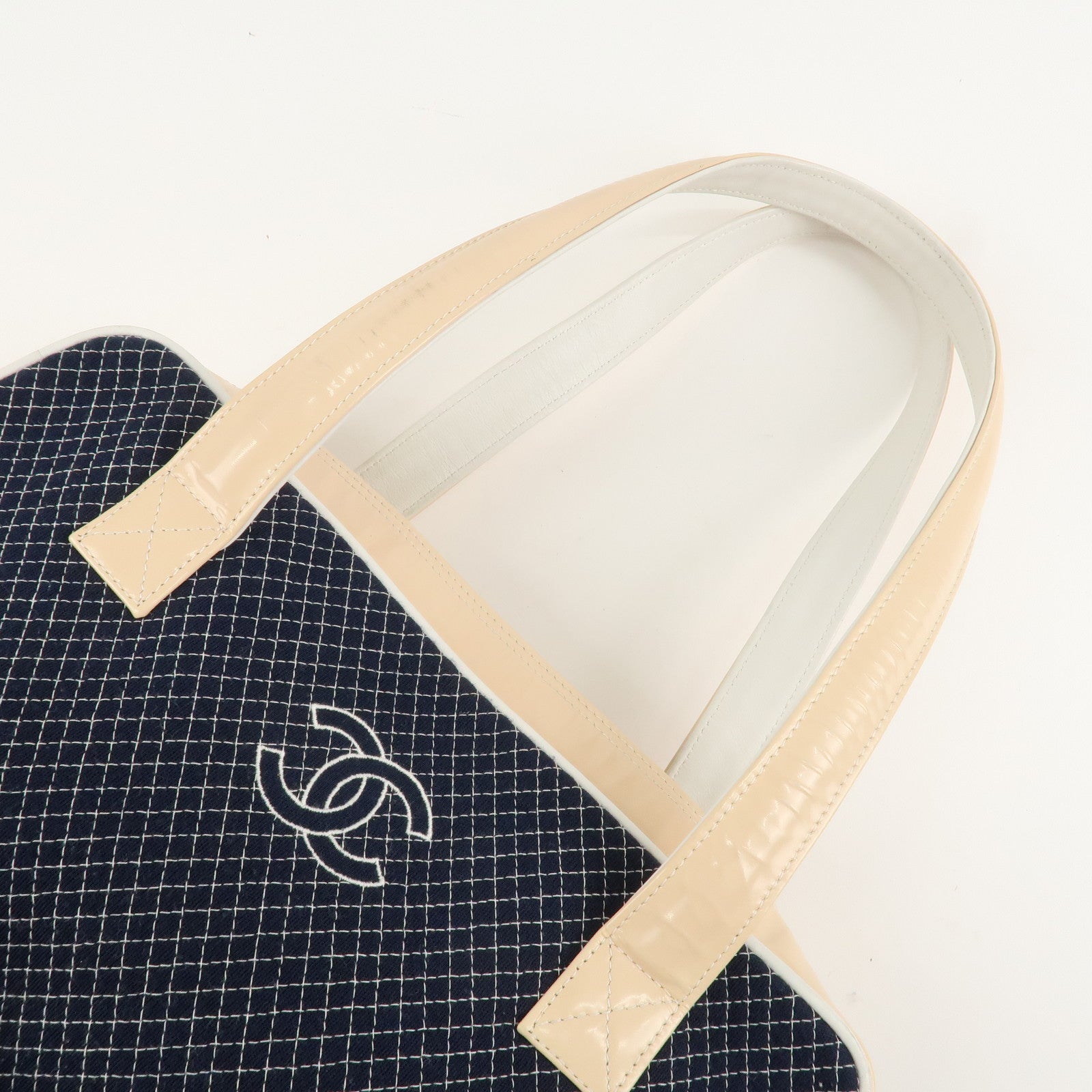 CHANEL COCO Mark Matelasse Canvas Patent Leather Tote Bag Used