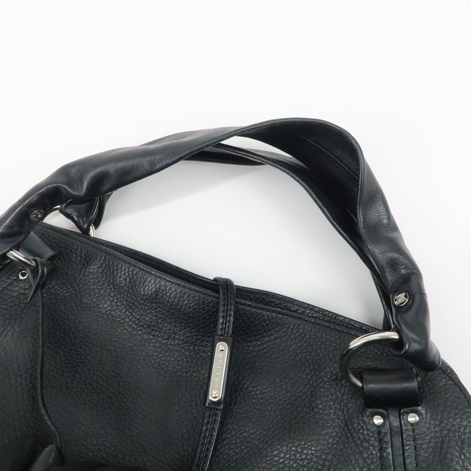 CELINE Leather Shoulder Bag Hand Bag Silver Hardware Black Used