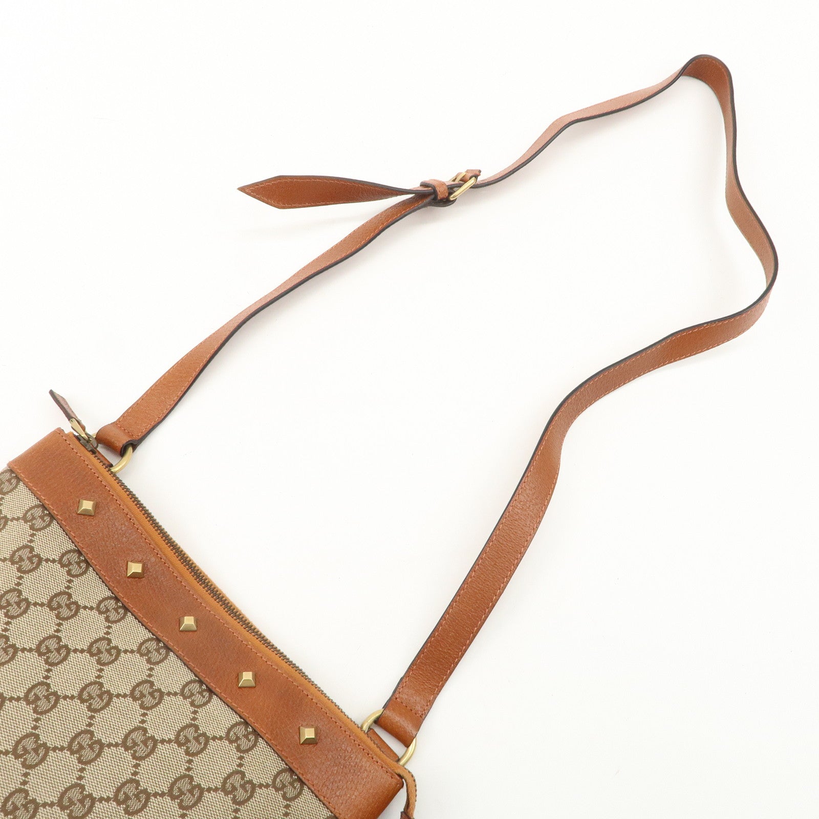 GUCCI GG Canvas Leather Shoulder Bag Brown 120893 Used