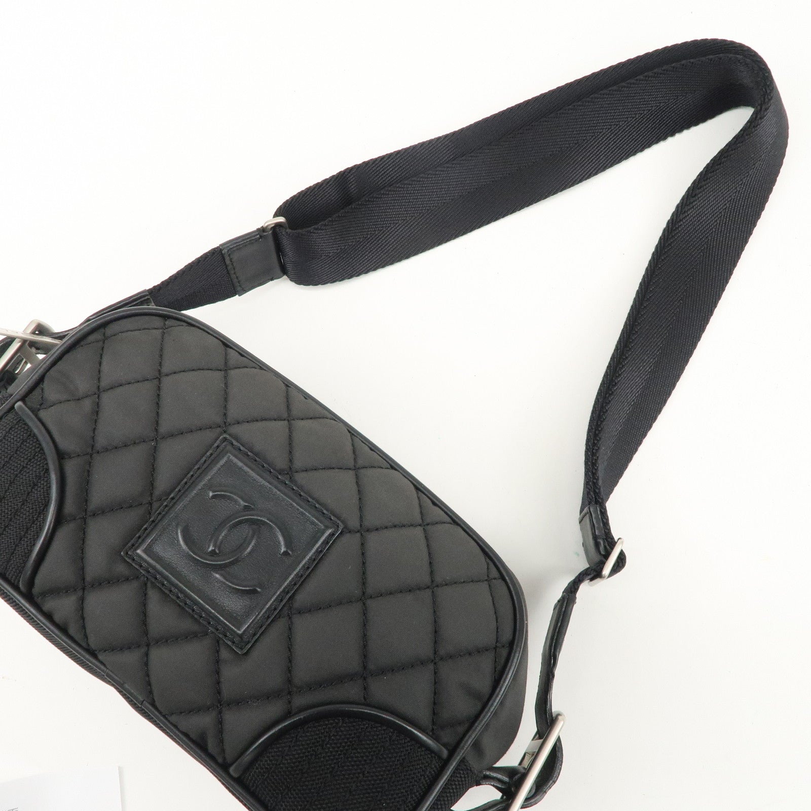 CHANEL Sports Matelasse Nylon Canvas COCO Mark Shoulder Bag Black Used