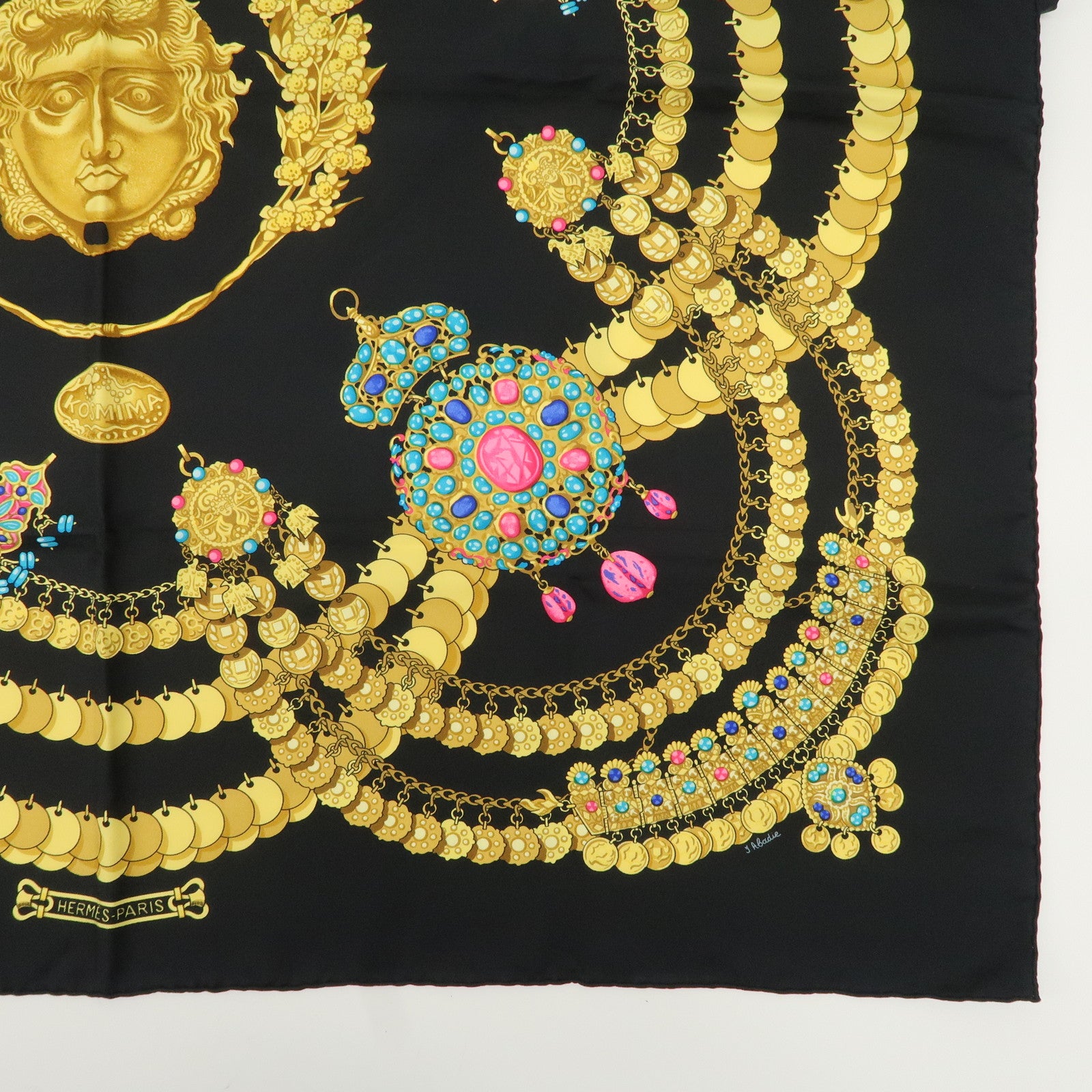 HERMES Silk 100% Carre 90 KOSMIMA Universe Black Gold Used