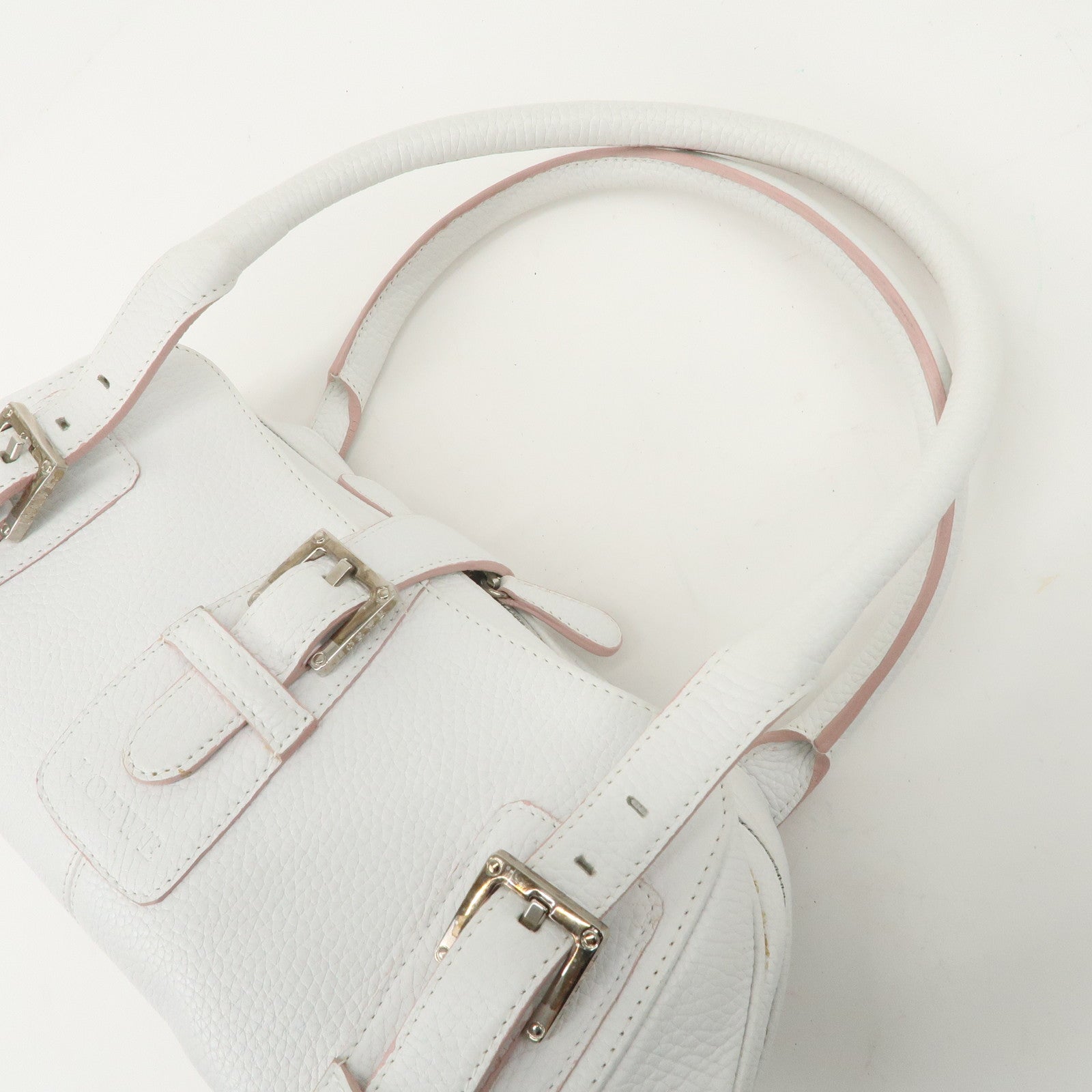 LOEWE Leather Senda Boston Bag Hand Bag White Used