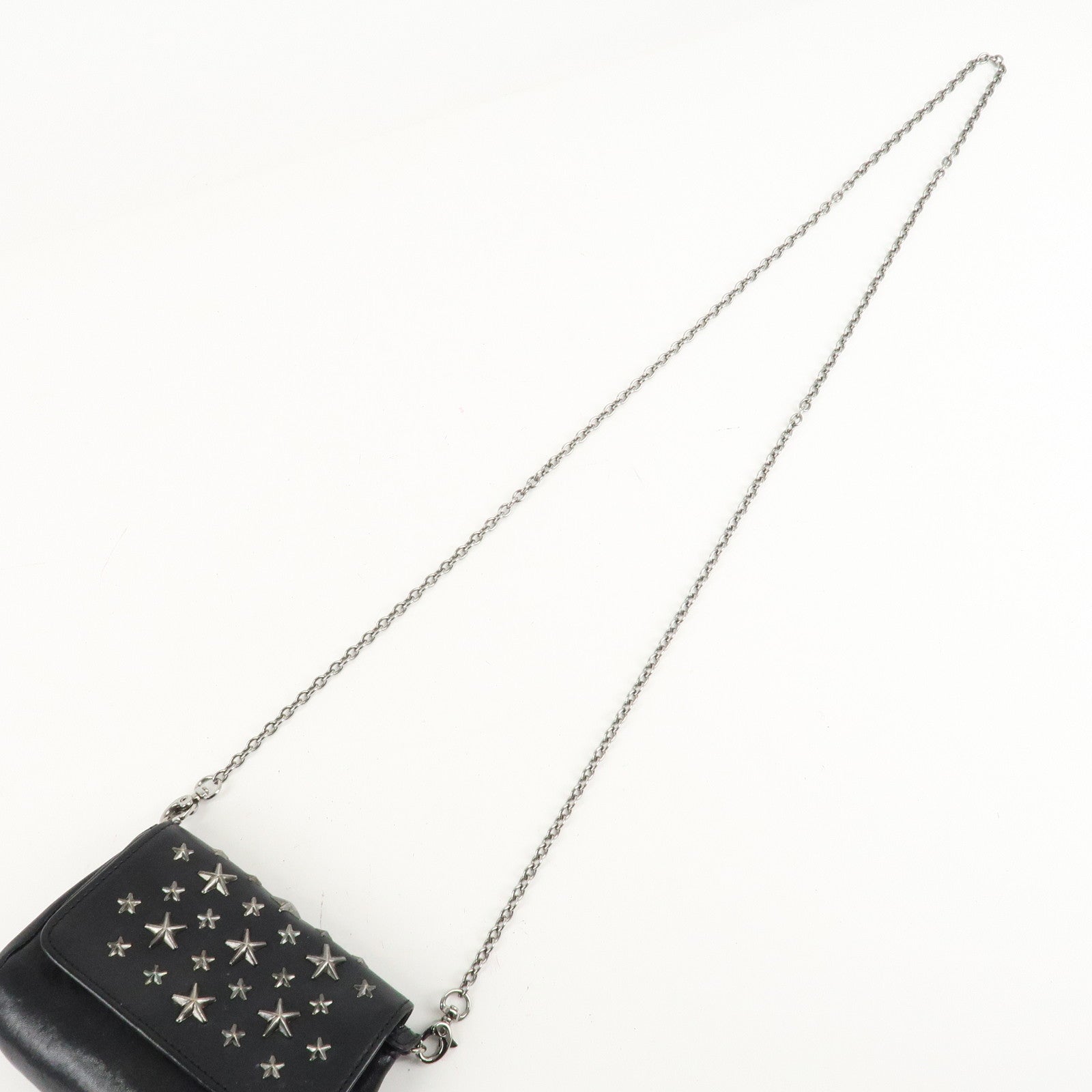 JIMMY CHOO Leather Chain Small Shoulder Bag Black Silver HDW Used
