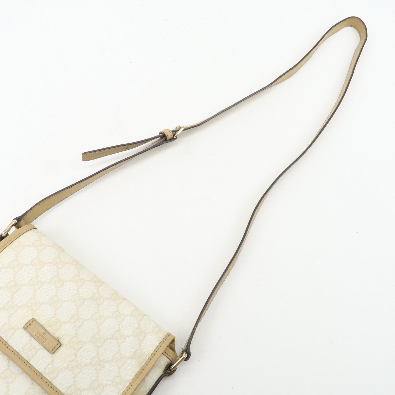 GUCCI GG Supreme Leather Shoulder Bag Ivory Light Brown 223666 Used