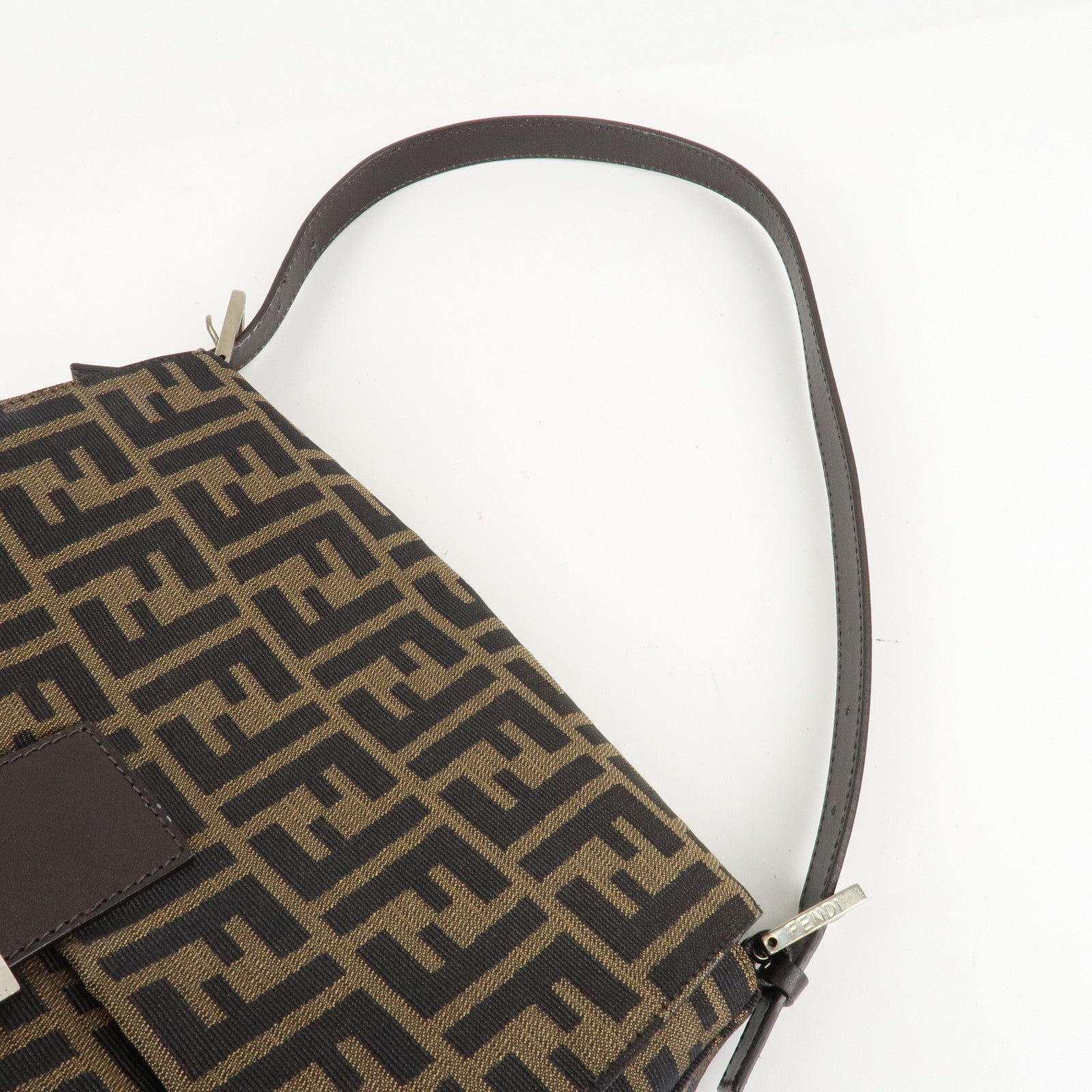 FENDI Mamma Baguette Zucca Canvas Leather Shoulder Bag 26325 Used