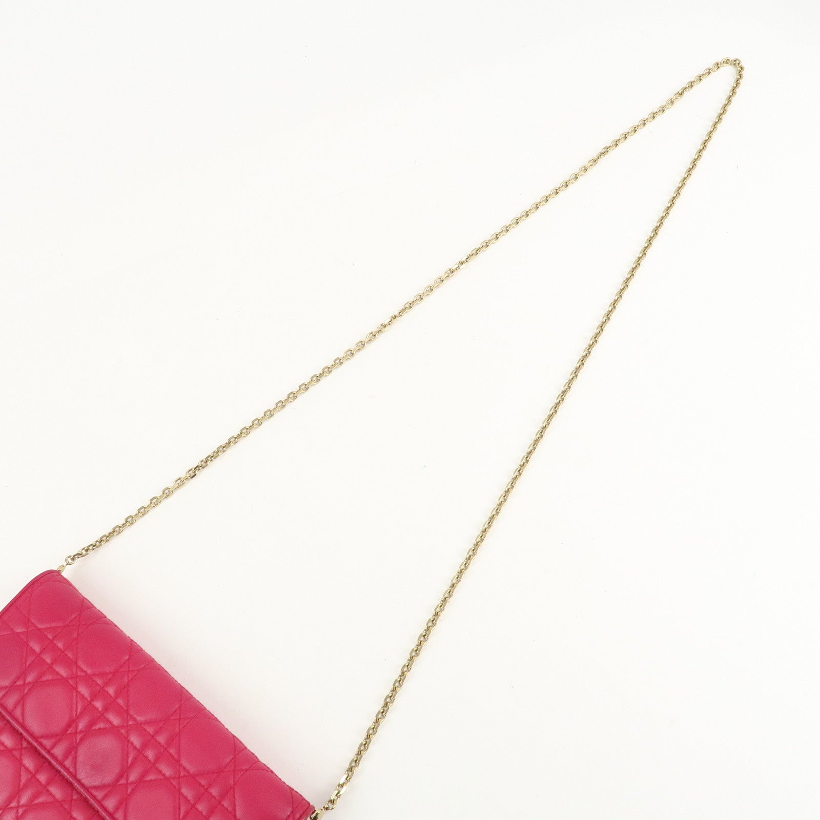 Christian Dior Cannage Leather Chain Long Wallet Pink Used