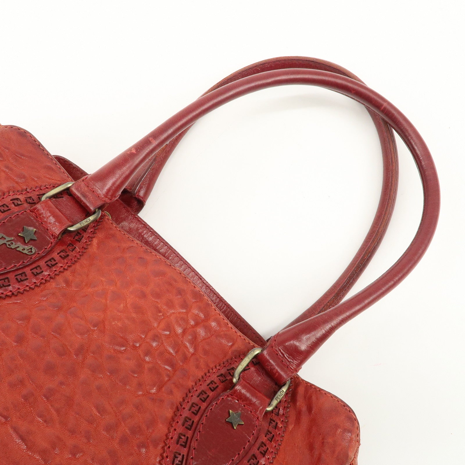 FENDI Ethnico Leather Tote Bag Shoulder Bag Red 8BN162 Used