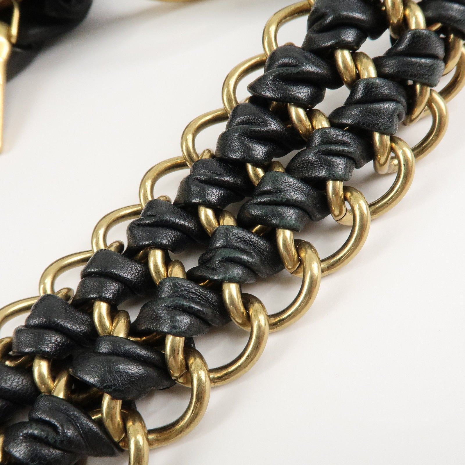 PRADA Leather Chain One-Shoulder Bag Black Gold Hardware Used