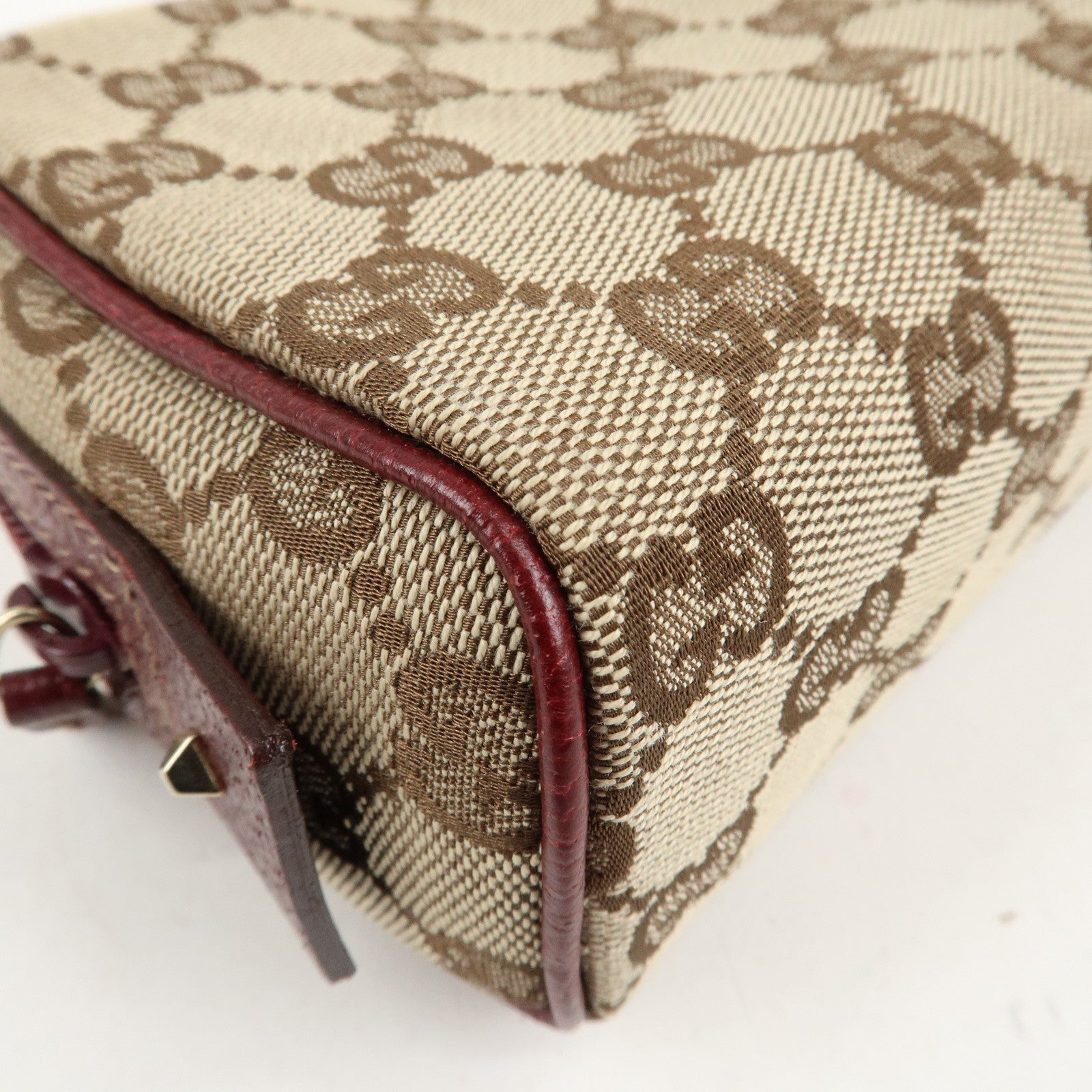 GUCCI GG Canvas Cosmetic Pouch Beige Bordeaux 120978 Used