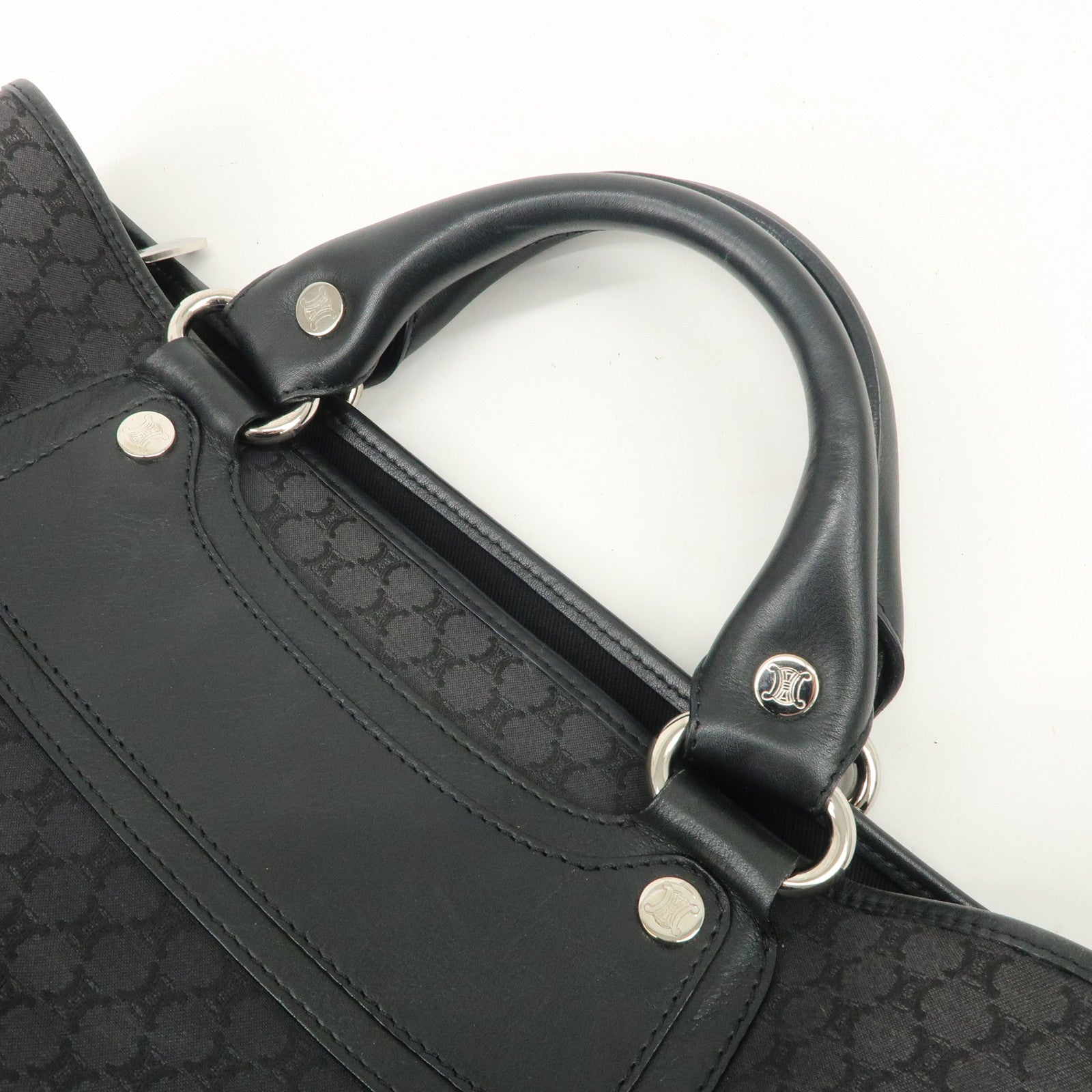 CELINE Macadam Canvas Leather Hand Bag Tote Bag Black CE00/23 Used
