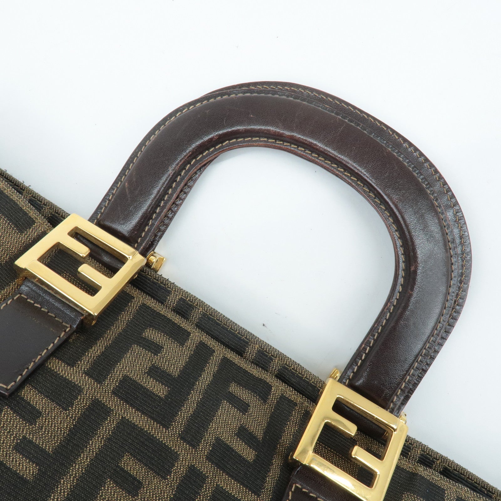 FENDI Zucca Canvas Leather Tote Bag Hand Bag Brown Used