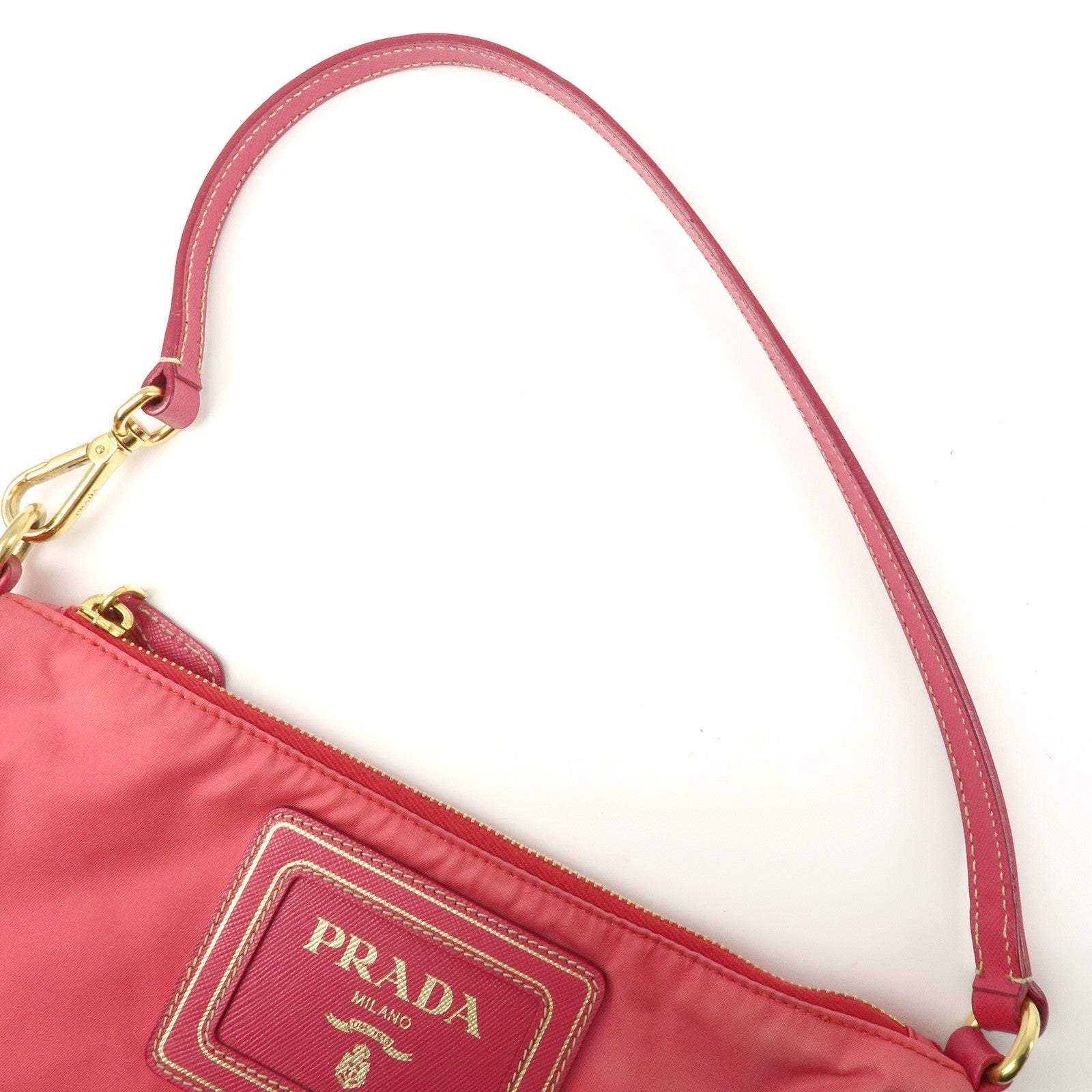 PRADA Nylon Saffiano Leather Shoulder Bag Hand Bag Pink Used