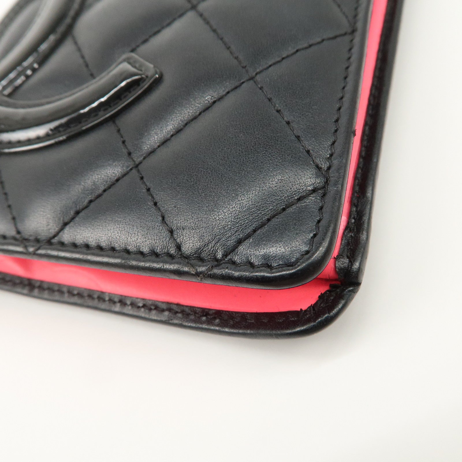 CHANEL Cambon Line Patent Leather Bi-fold Wallet Black A26717 Used