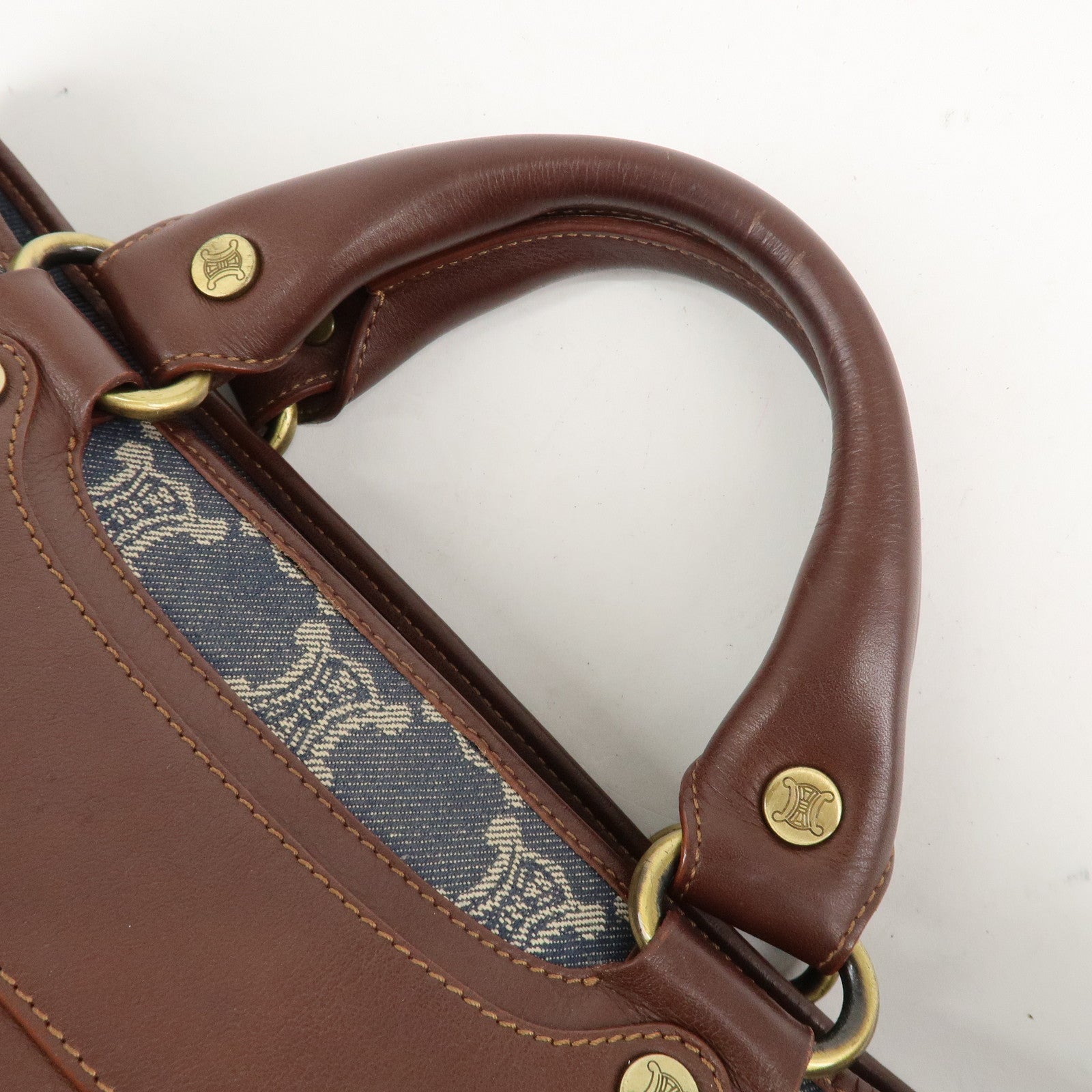 CELINE Macadam Denim Leather Boogie Bag Tote Bag Blue Brown Used