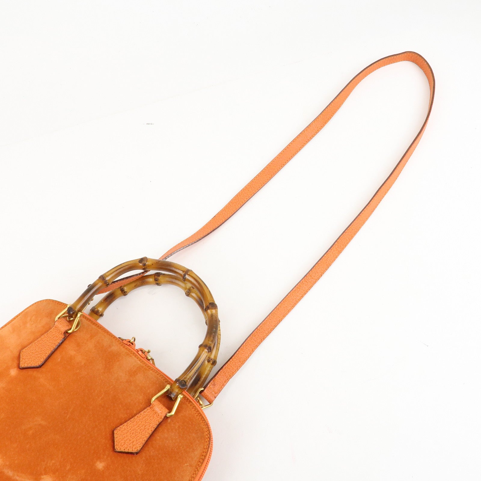 GUCCI Bamboo Suede Leather 2WAY Bag Orange 000.2296.0290 Used