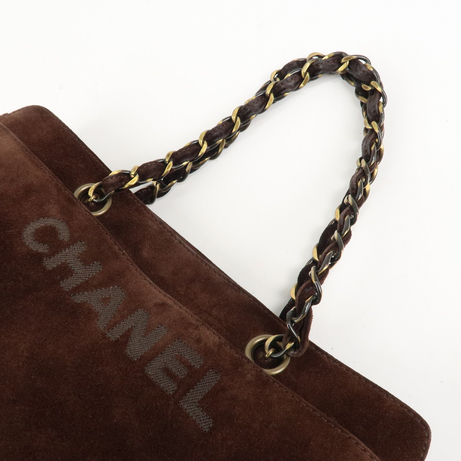 CHANEL Suede Chain Hand Bag Shoulder Bag Tote Bag Brown Used