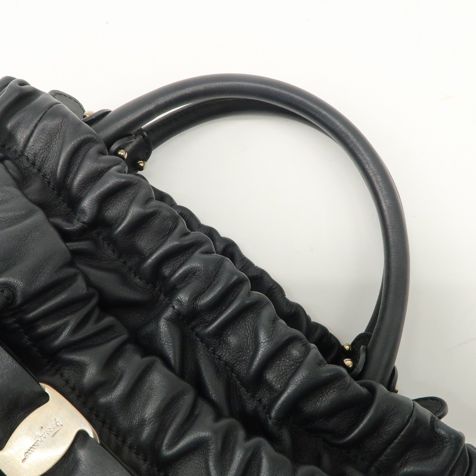 Salvatore Ferragamo Leather Hand Bag Black Used