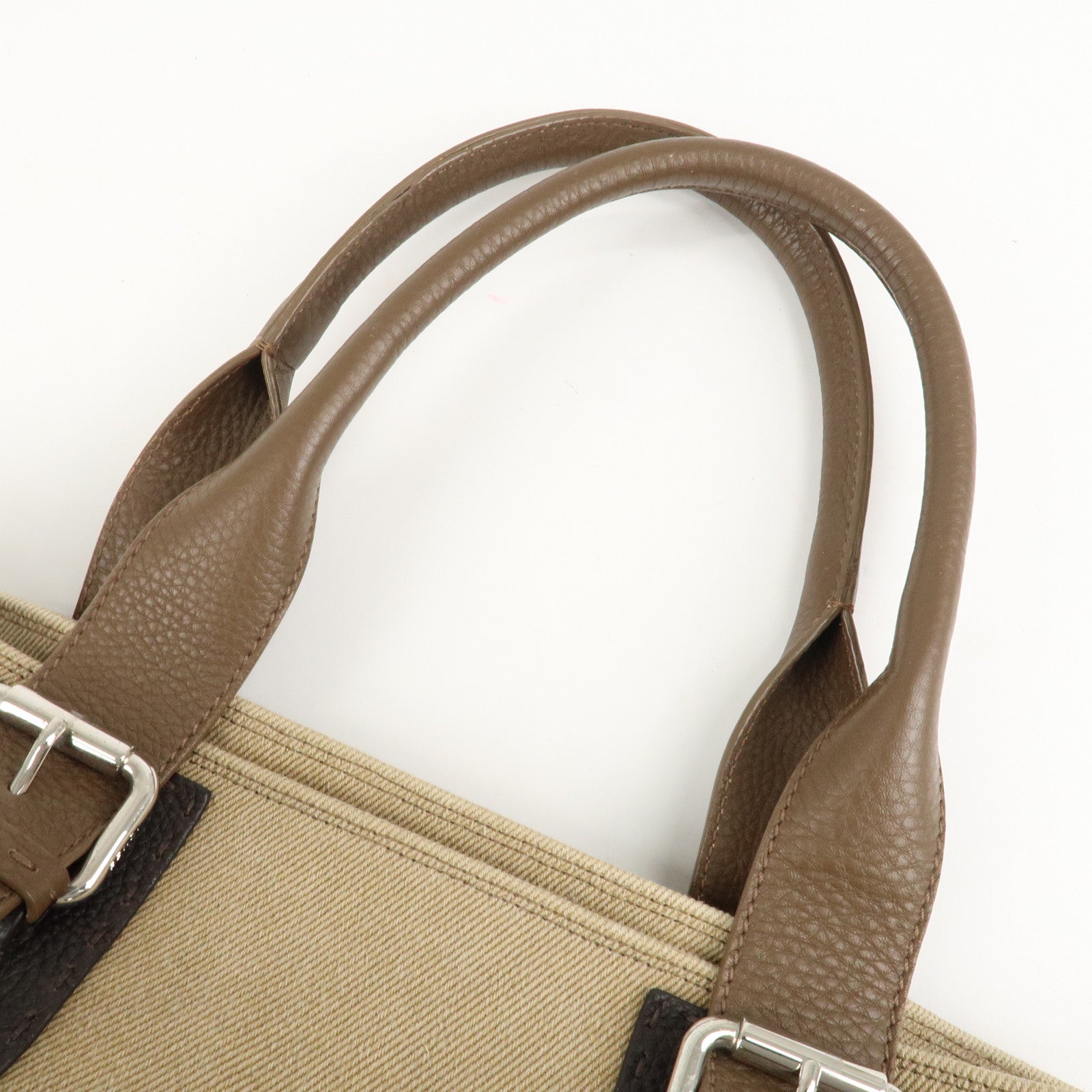 FENDI Canvas Leather Tote Bag Shoulder Bag Hand Bag Beige Used