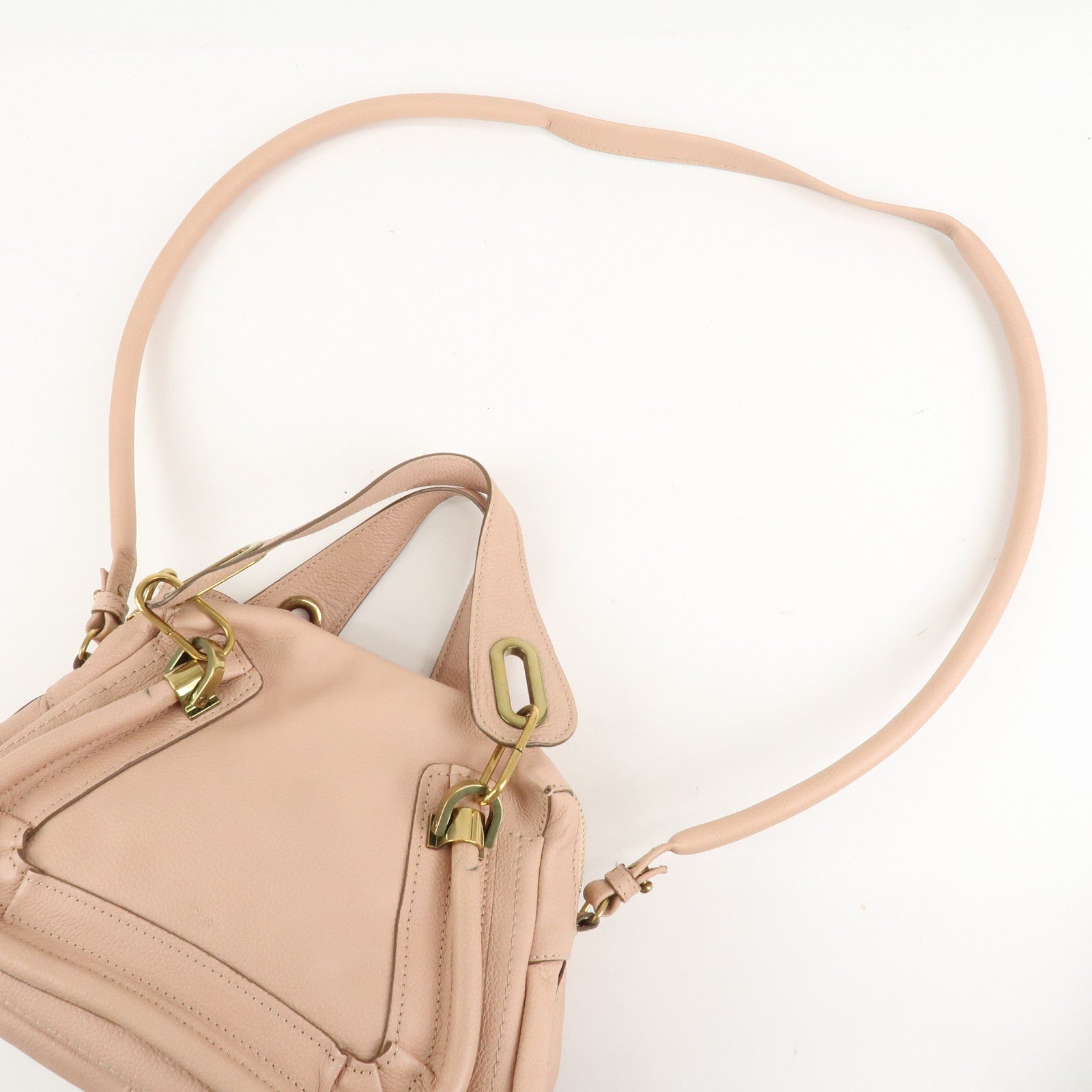 Chloe Paraty Leather 2Way Tote Bag HandBag Shoulder Bag Pink Beige Used