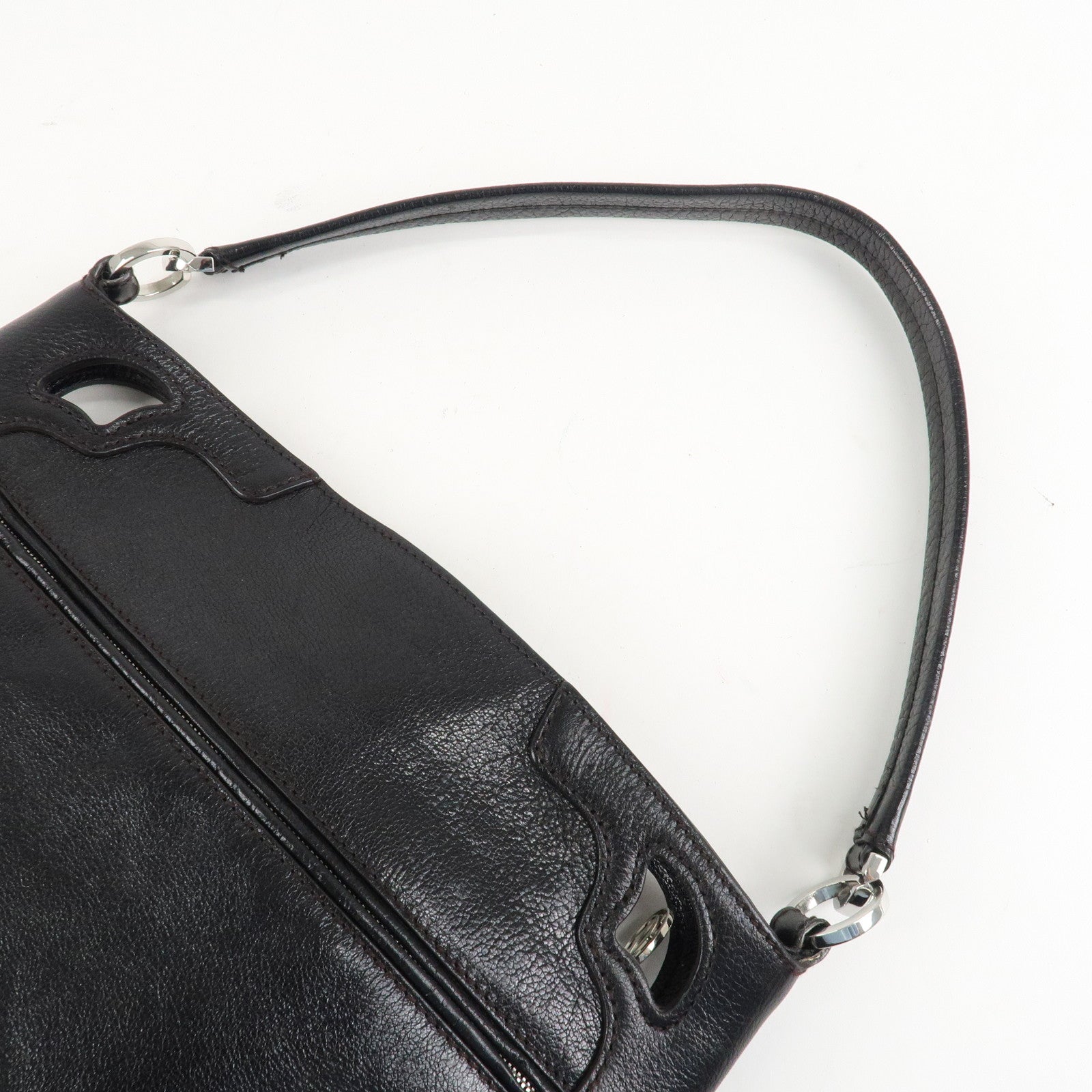 Cartier Leather Shoulder Bag Tote Bag Hand Bag Black Used