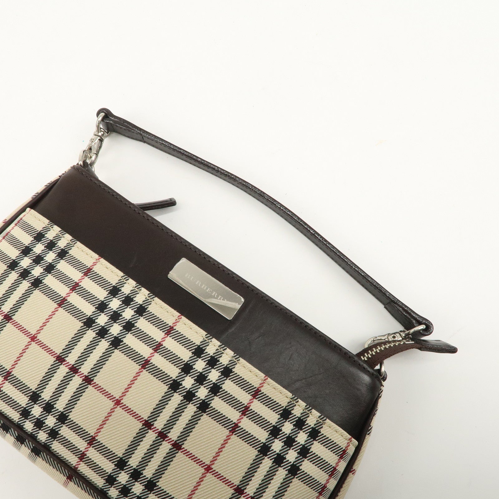 BURBERRY Canvas Leather Shoulder Bag Silver Hardware Used