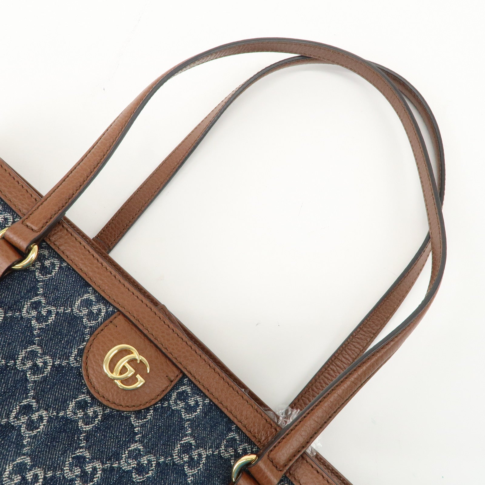 GUCCI Sherry Ophidia GG Denim Leather Medium Tote Bag 631685 Used