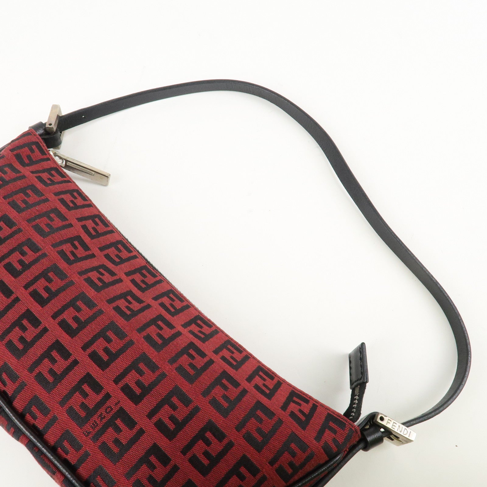 FENDI Zucchino Canvas Leather Accessory Pouch Hand Bag Black Red Used